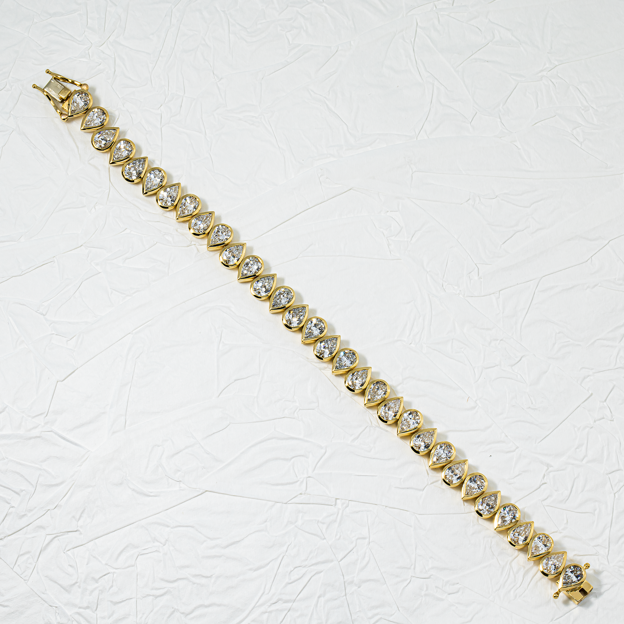 14K Yellow Gold Bezel Set Pear Cut Diamond Tennis Bracelet 14.59ct