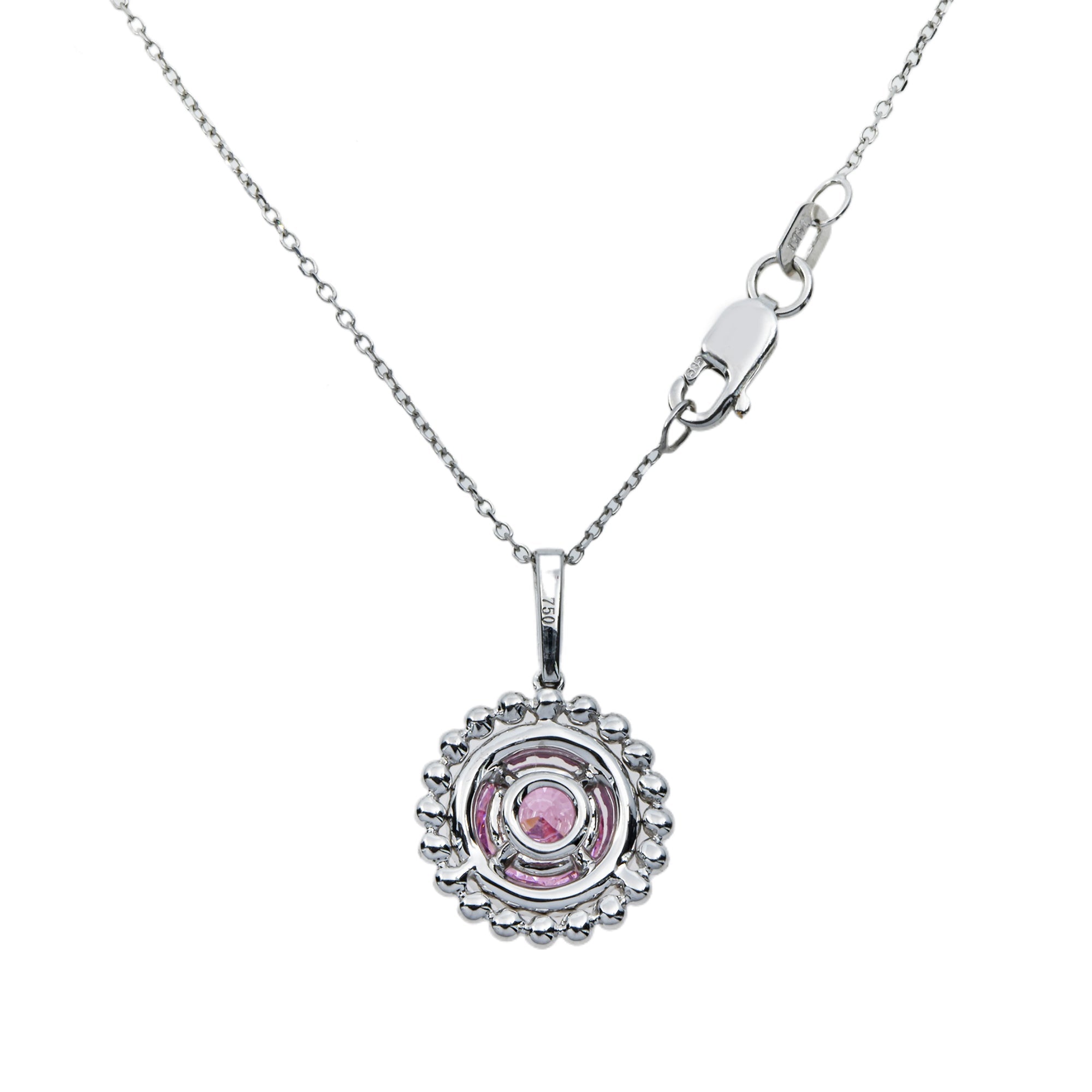 14K & 18K White Gold Round Diamond Pink Tourmaline Gemstone Necklace Jewelry