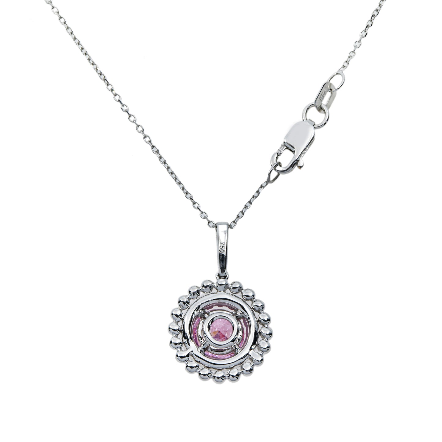 14K & 18K White Gold Round Diamond & Pink Tourmaline Gemstone Necklace