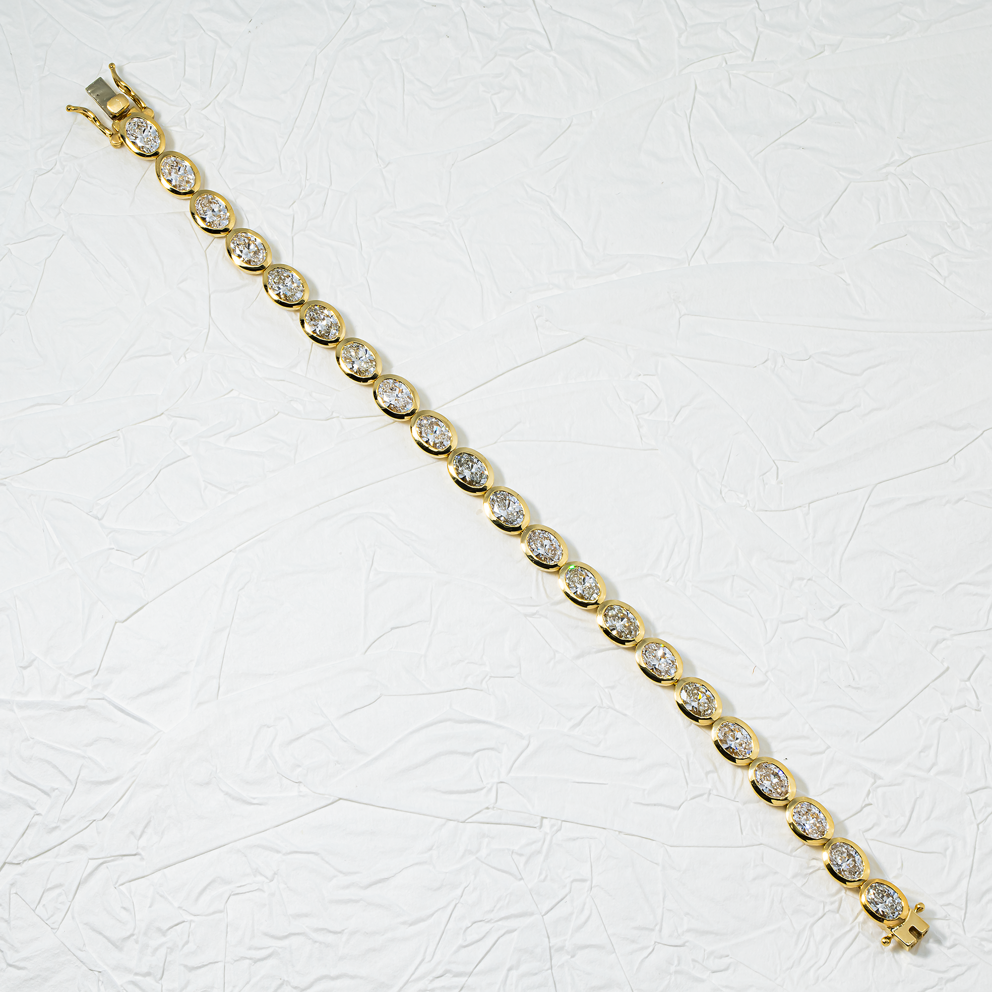 14K Yellow Gold Bezel Set Oval Cut Diamond Tennis bracelet 11.40ct