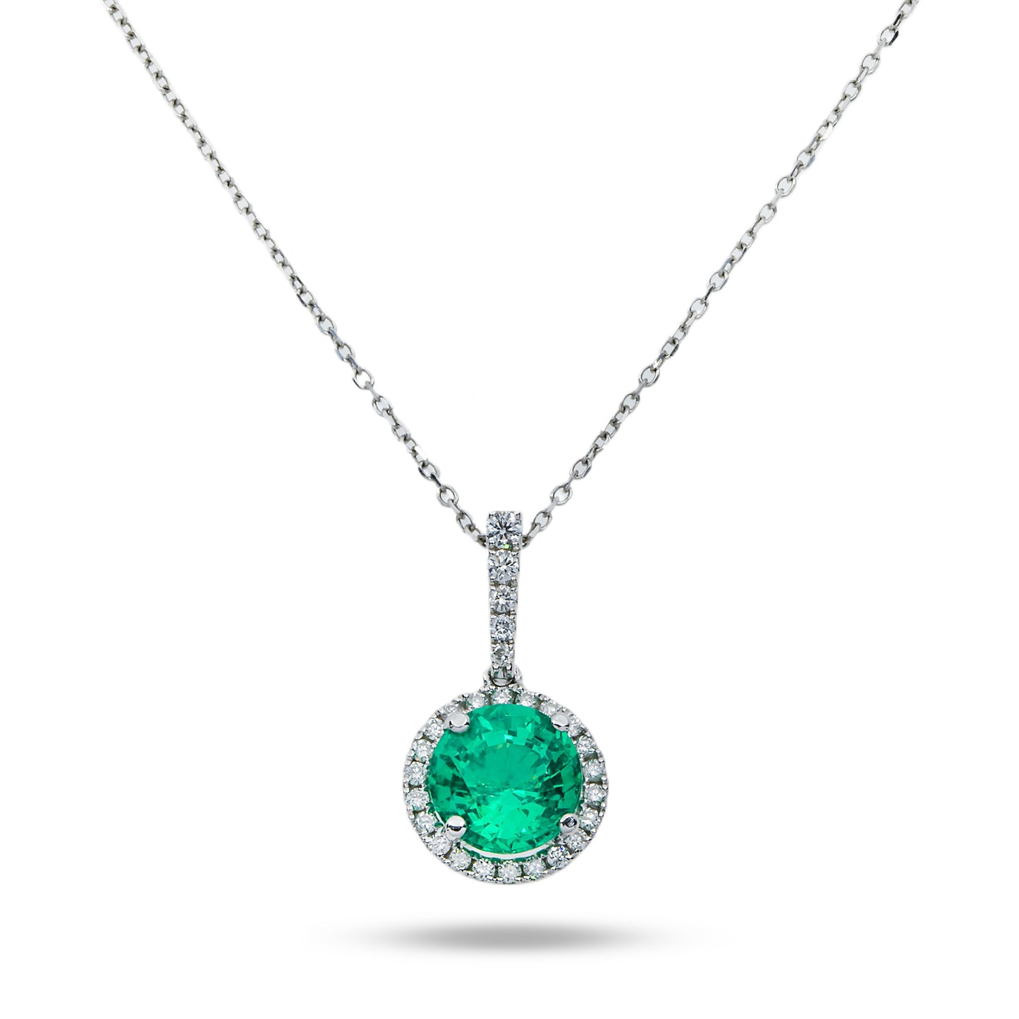 14K & 18K White Gold Round Diamond & Tourmaline Gemstone Necklace