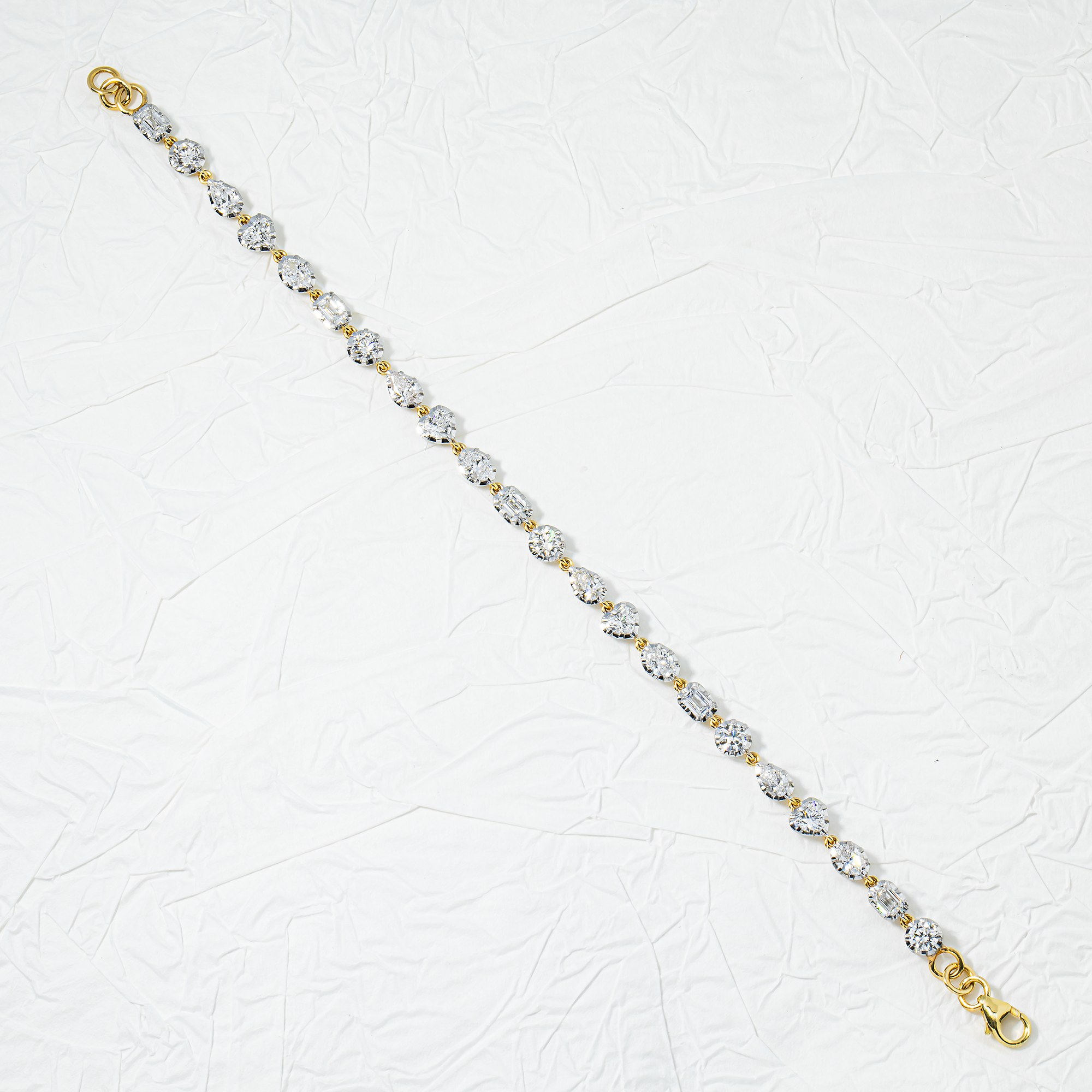 14K Two Tone Multi Cut Diamond Adjustable Satellite Bracelet 4.22ct