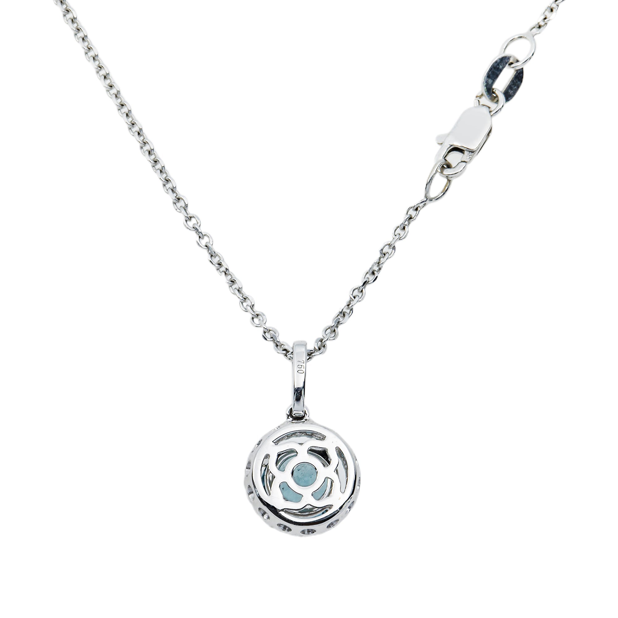 14K & 18K White Gold Round Diamond Aquamarine Gemstone Necklace Necklace