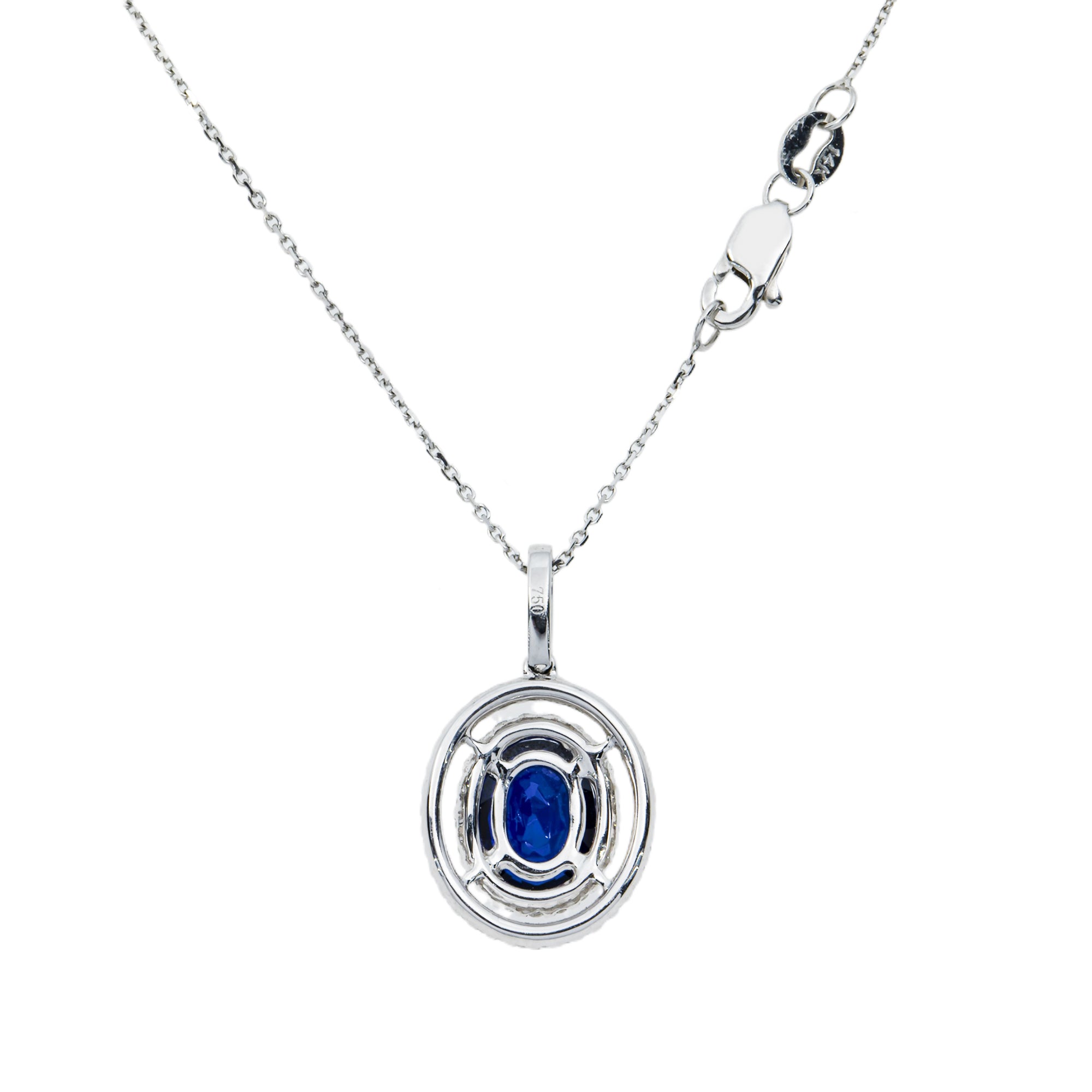 14K & 18K White Gold Diamond Oval Cut Sapphire Gemstone Necklace Necklace
