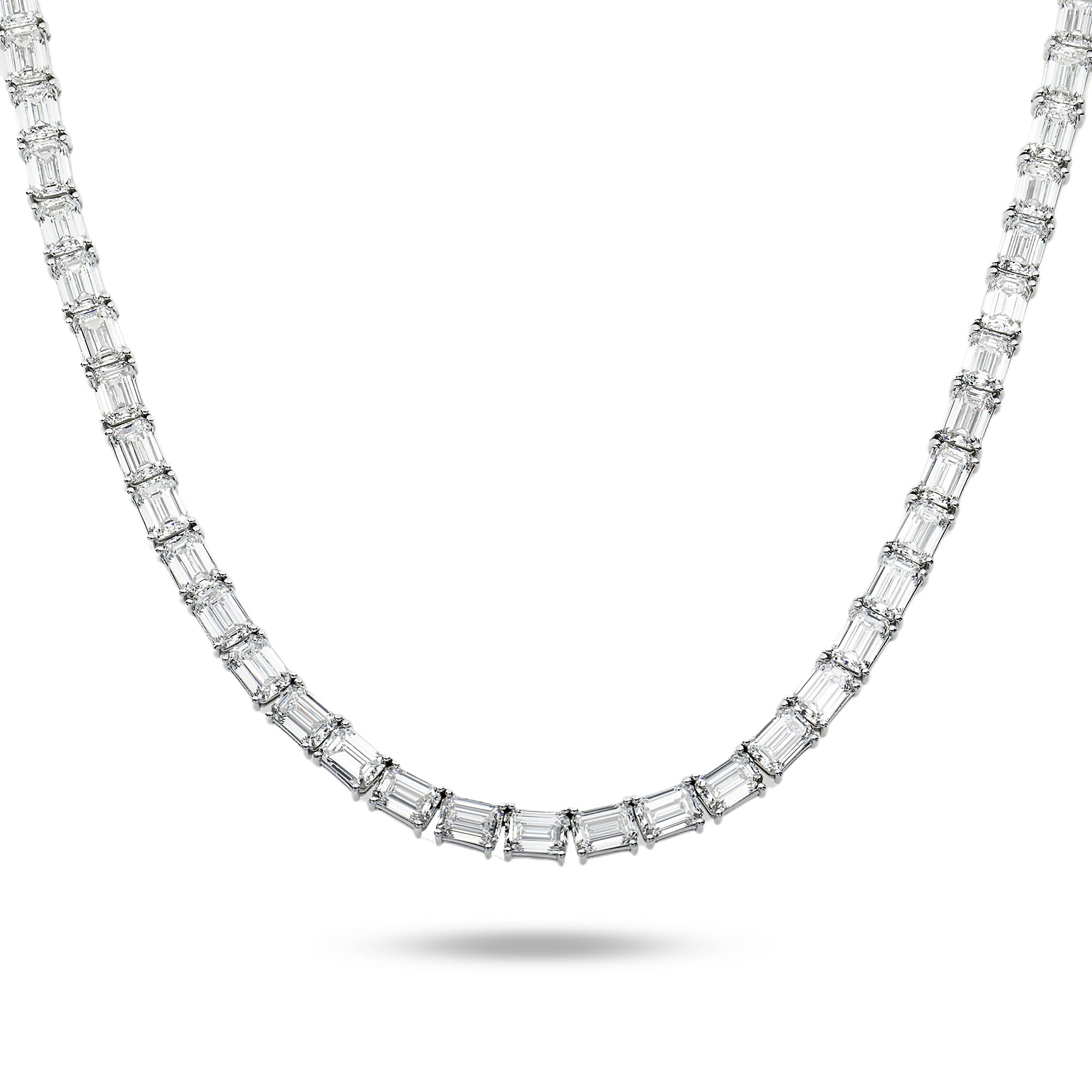 14K White Gold Emerald Cut Diamond Tennis Chain 106.80Ct Chains