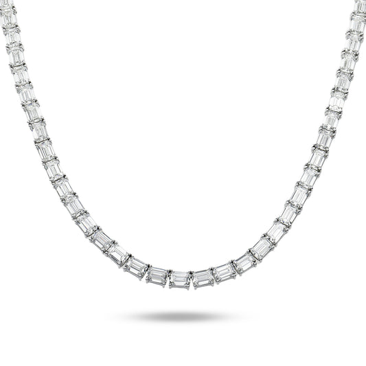 14K White Gold Emerald Cut Diamond Tennis Chain 106.80ct