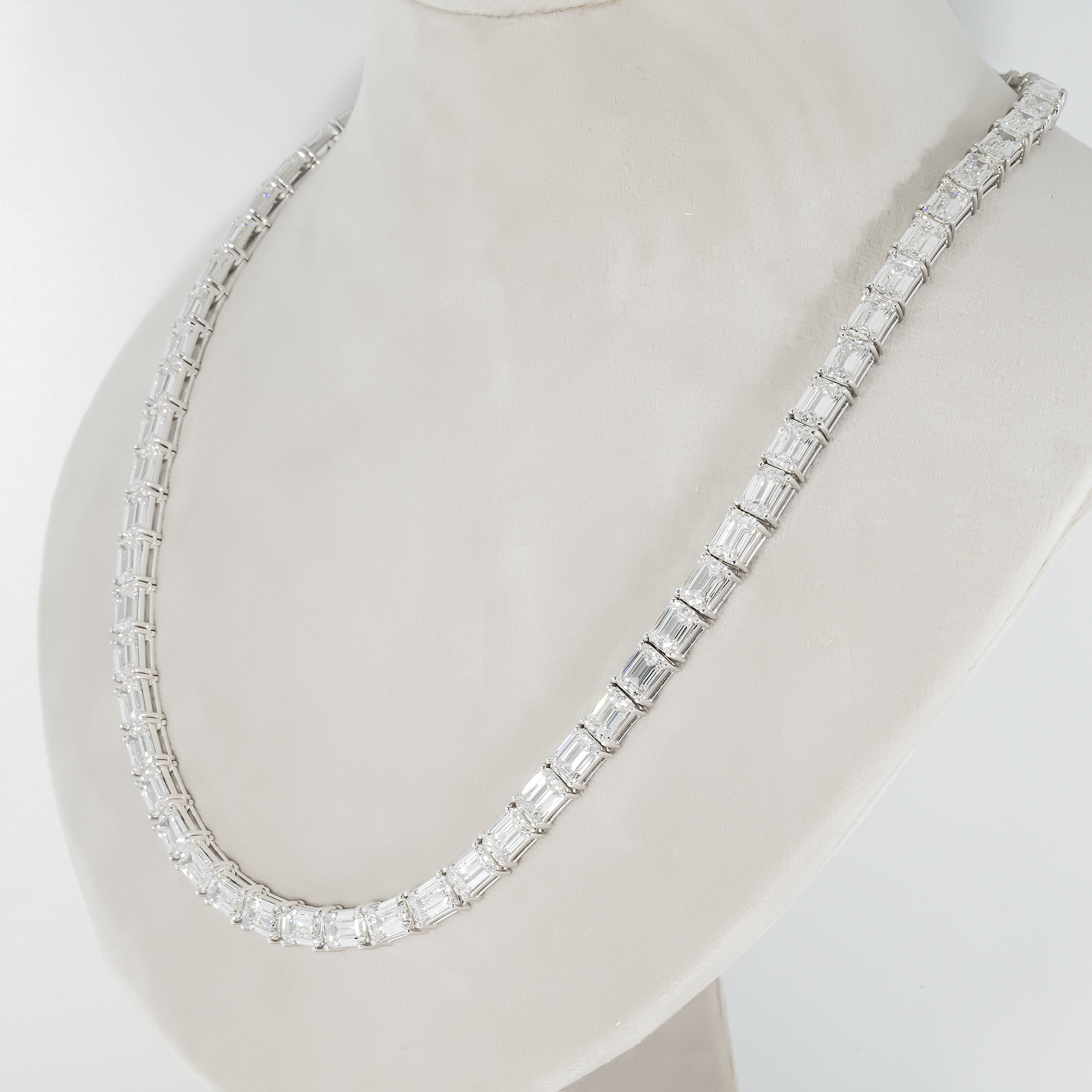 14K White Gold Emerald Cut Diamond Tennis Chain 106.80Ct Chains