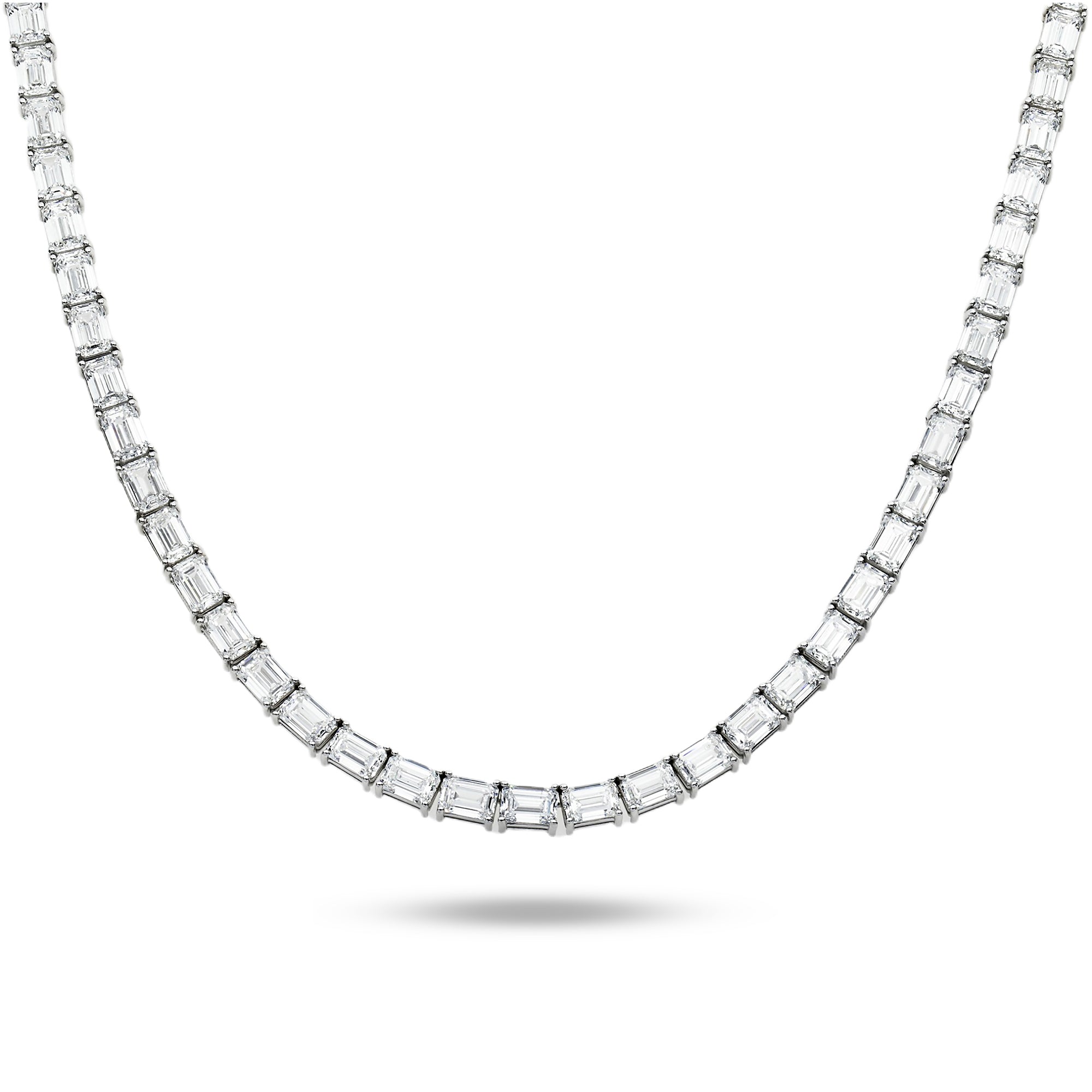 14K White Gold Emerald Cut Diamond Tennis Chain 79.37Ct Chains