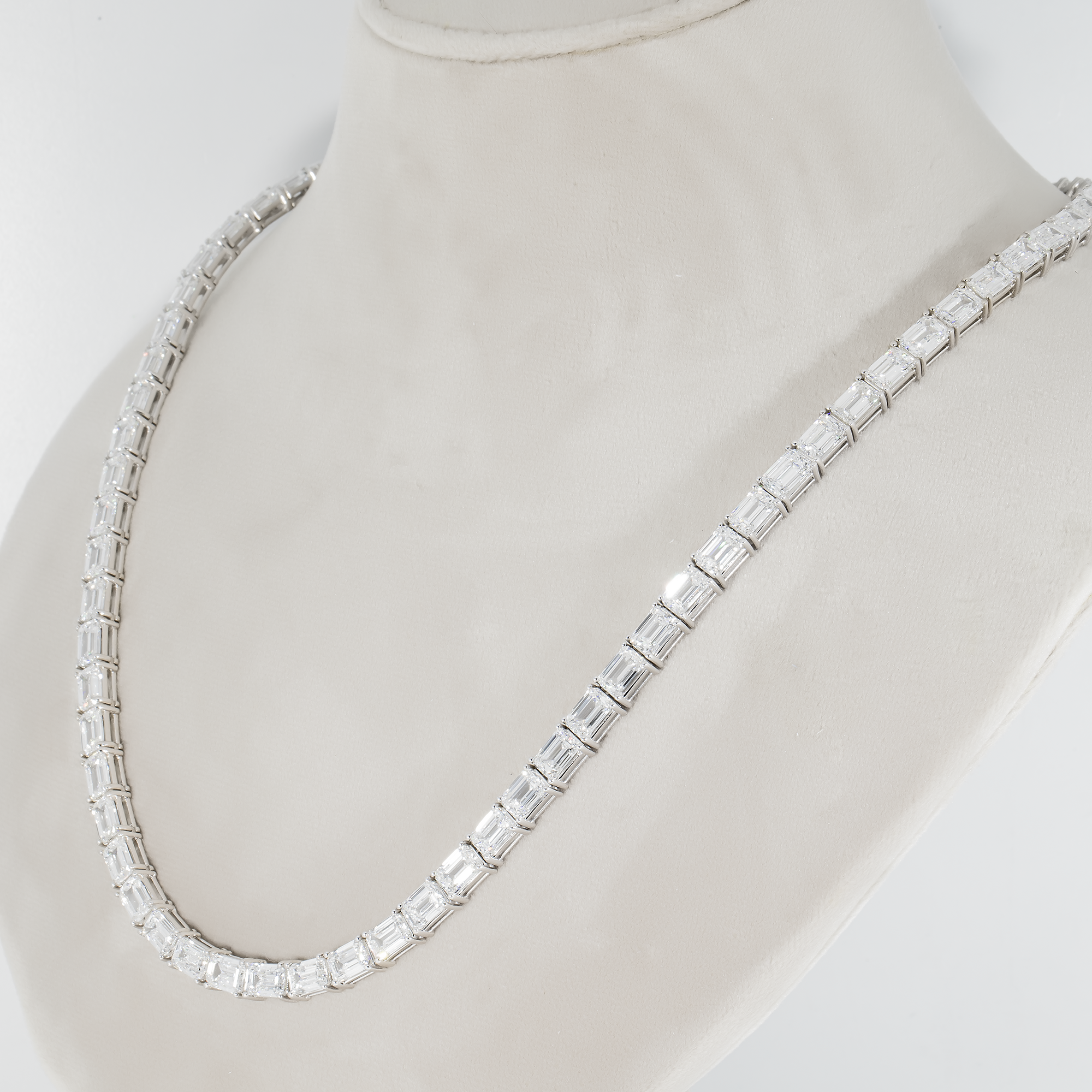 14K White Gold Emerald Cut Diamond Tennis Chain 79.37Ct Chains