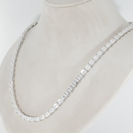 14K White Gold Emerald Cut Diamond Tennis Chain 79.37ct