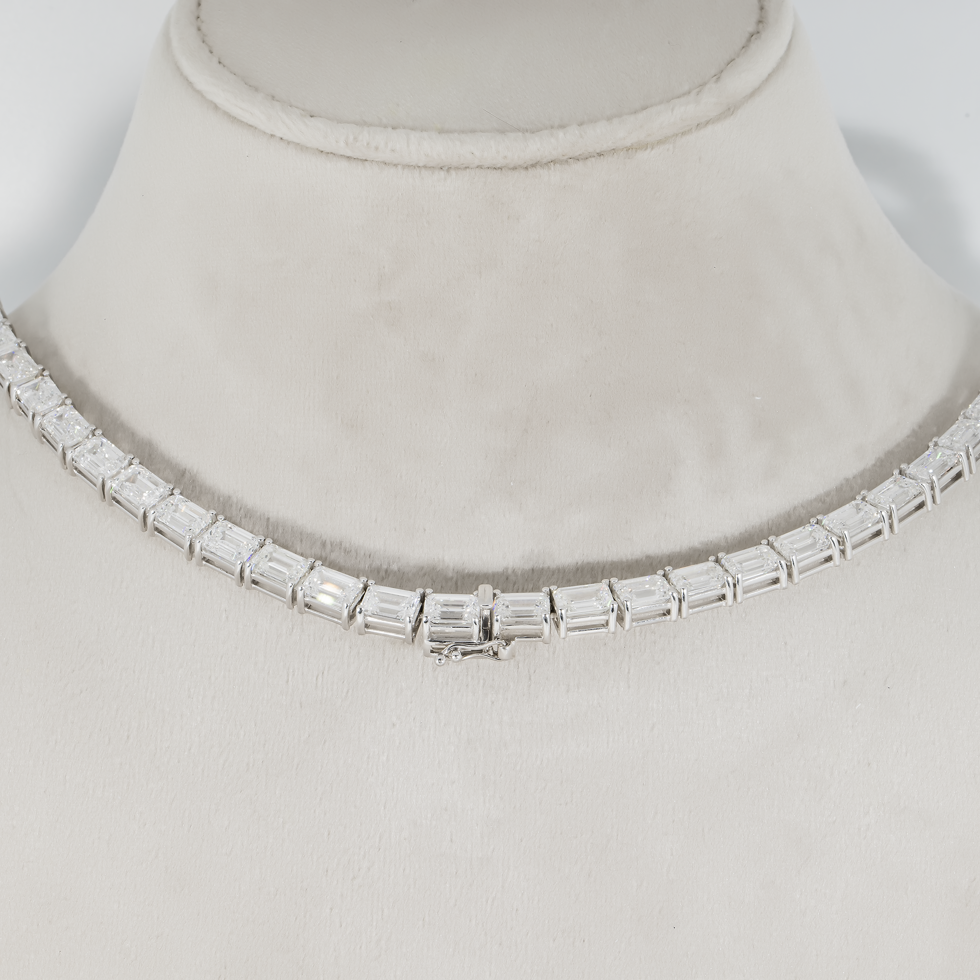 14K White Gold Emerald Cut Diamond Tennis Chain 79.37Ct Chains