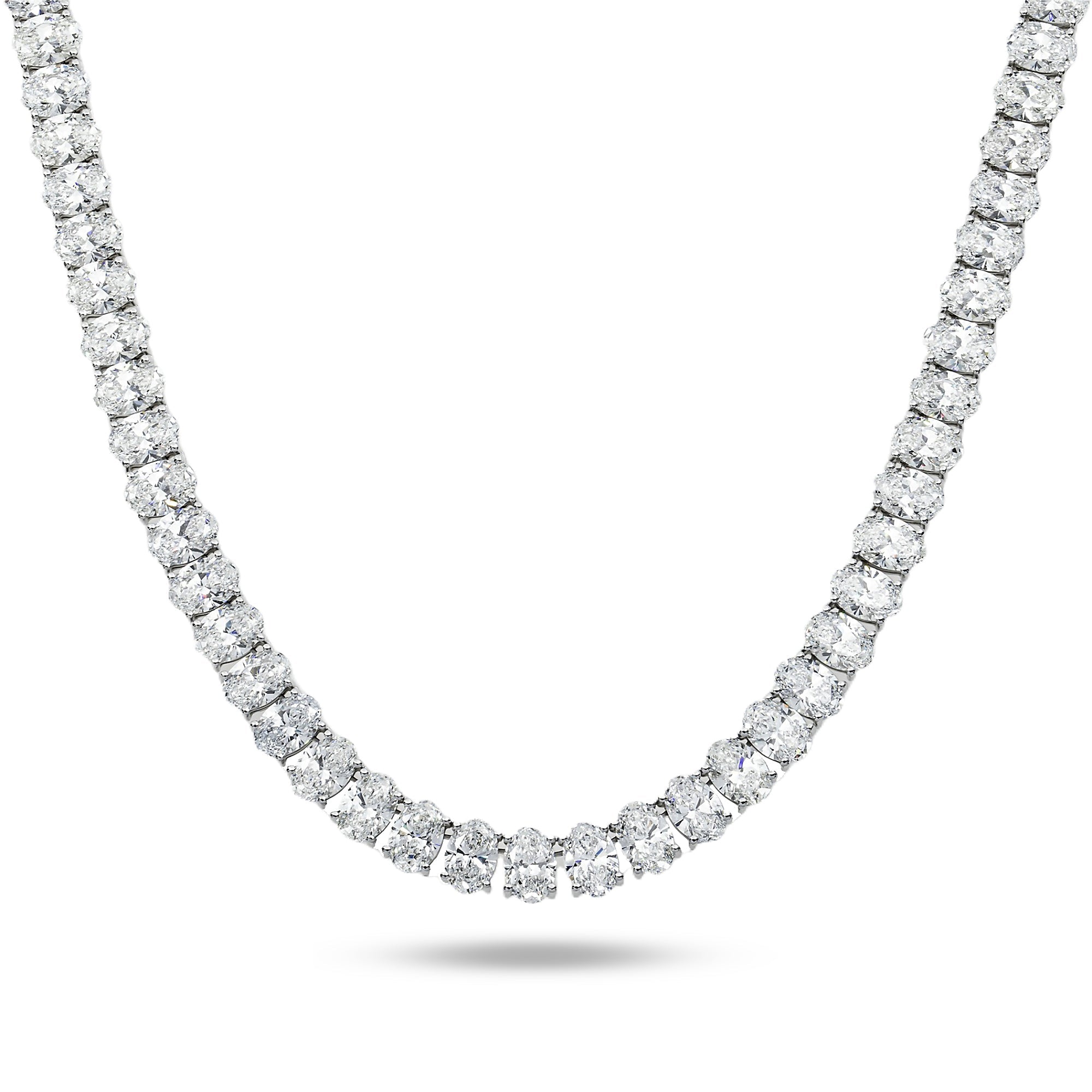 14K White Gold Oval Cut Diamond Tennis Chain 99.50Ct Chains