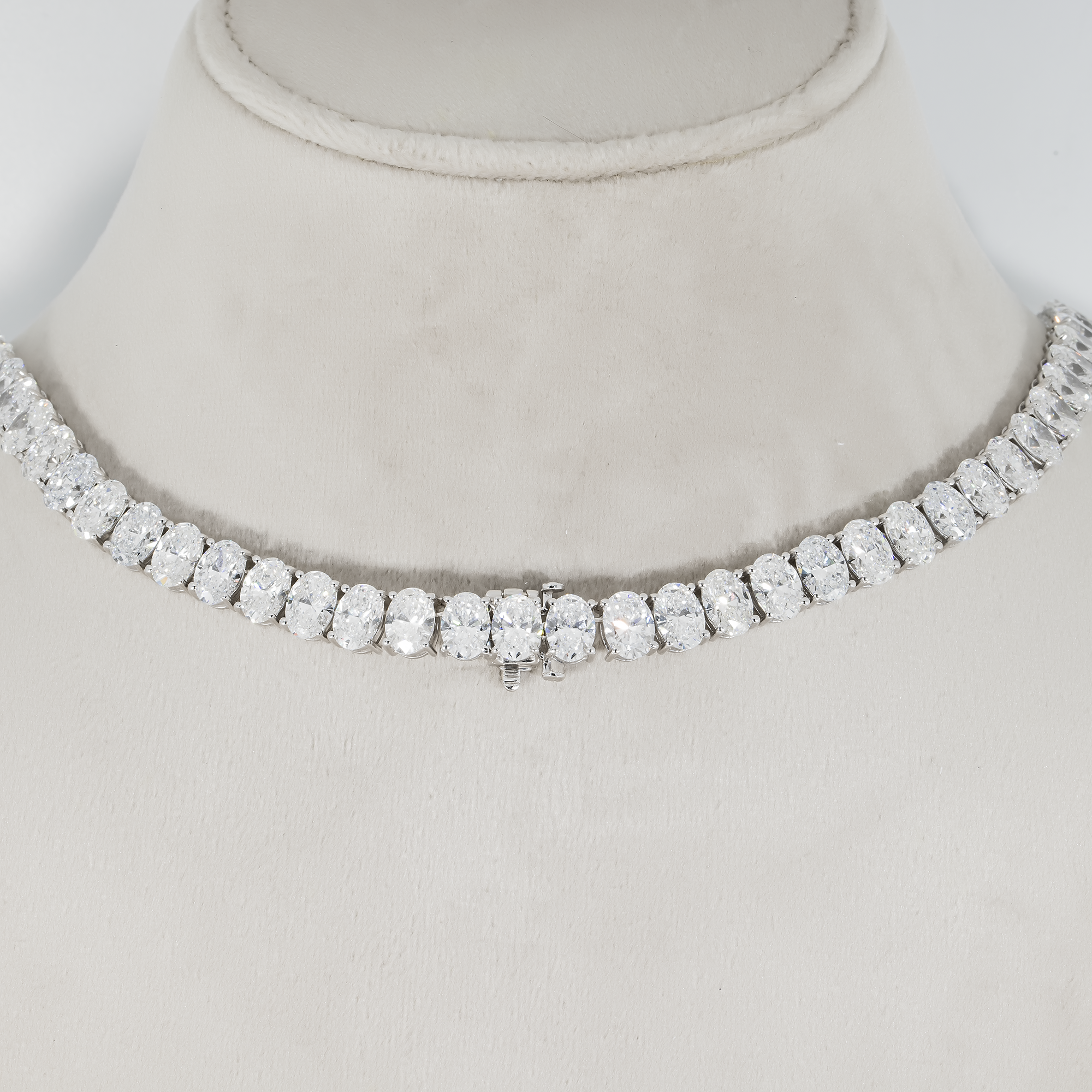 14K White Gold Oval Cut Diamond Tennis Chain 99.50Ct Chains