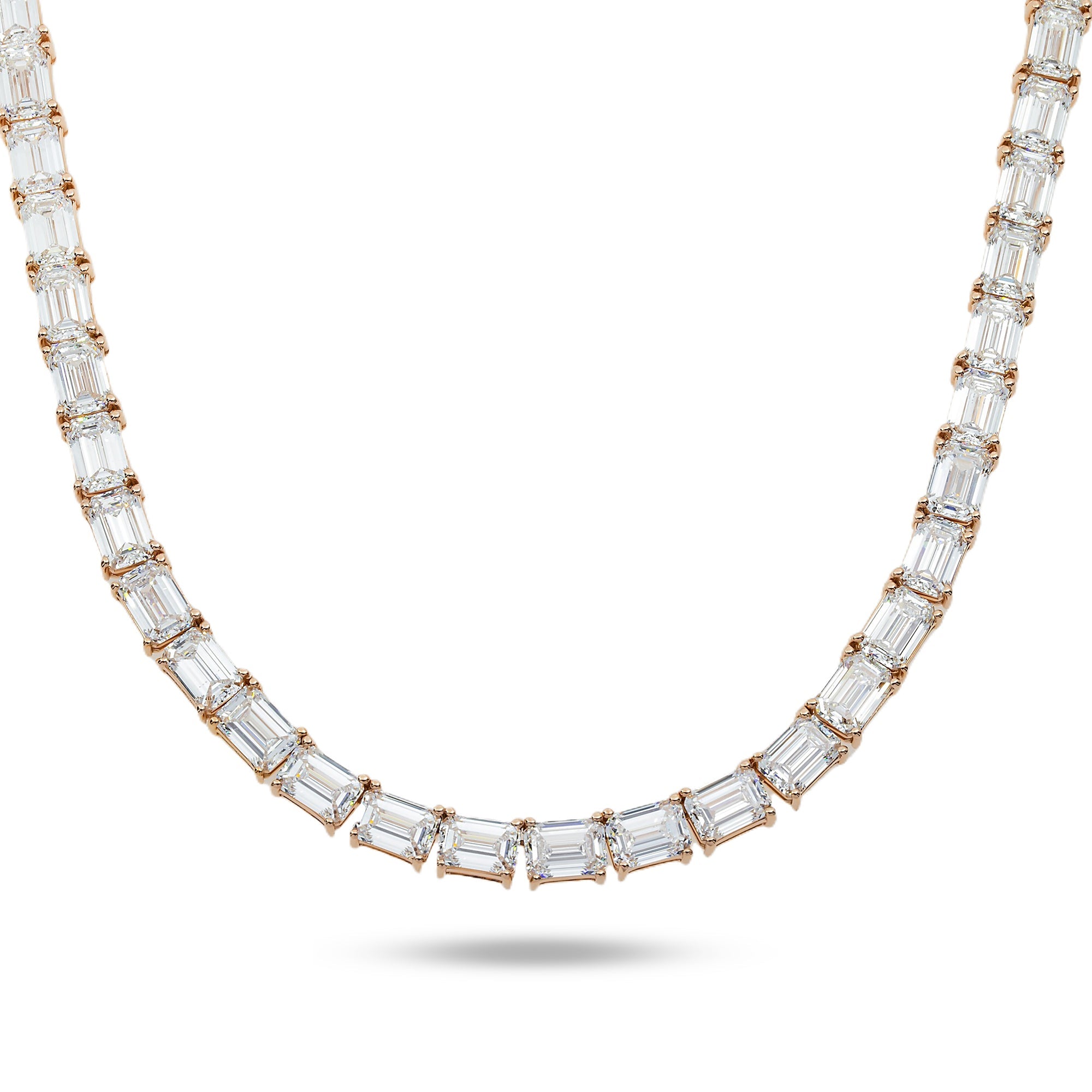 14K Rose Gold Emerald Cut Diamond Tennis Chain 107.97Ct Chains