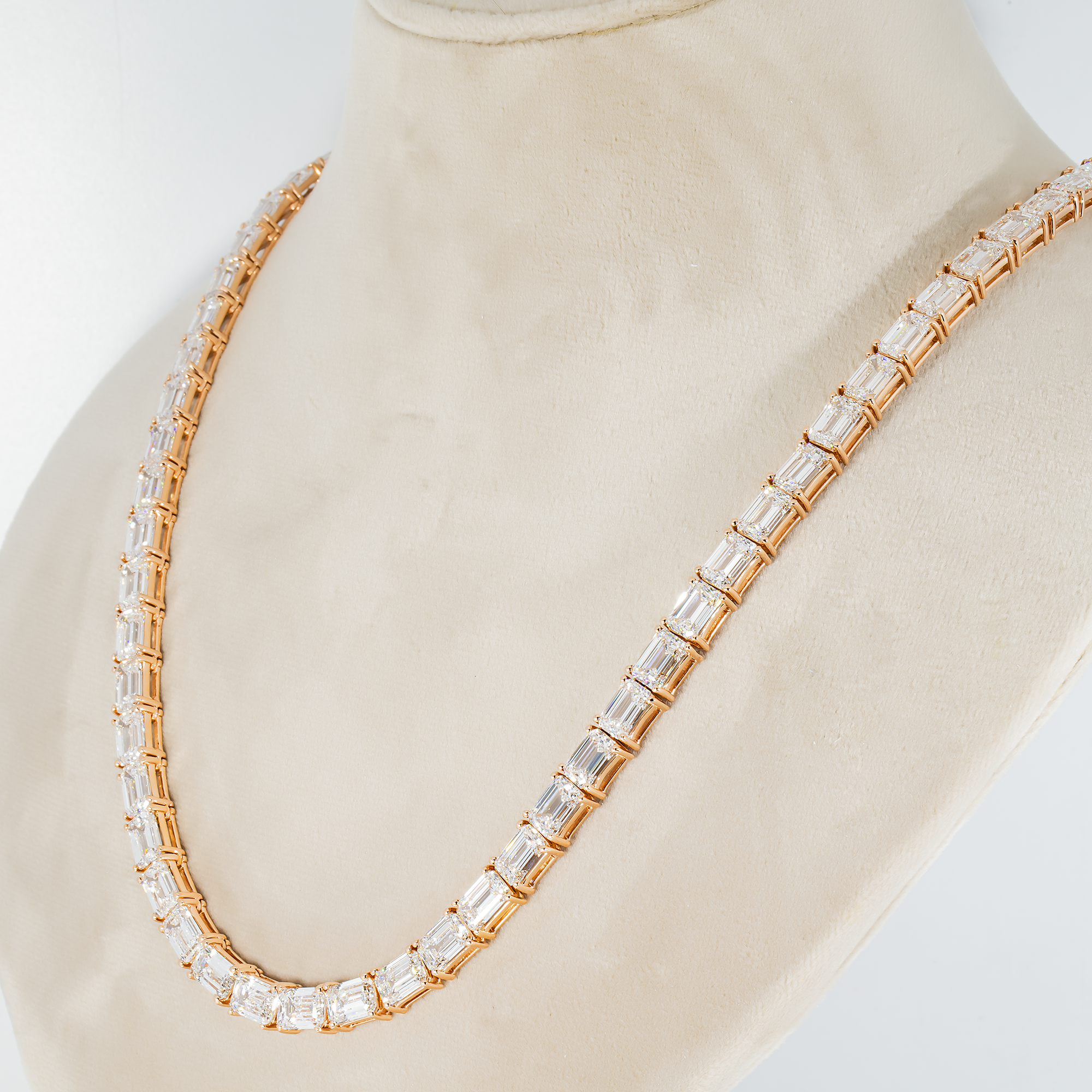 14K Rose Gold Emerald Cut Diamond Tennis Chain 107.97Ct Chains
