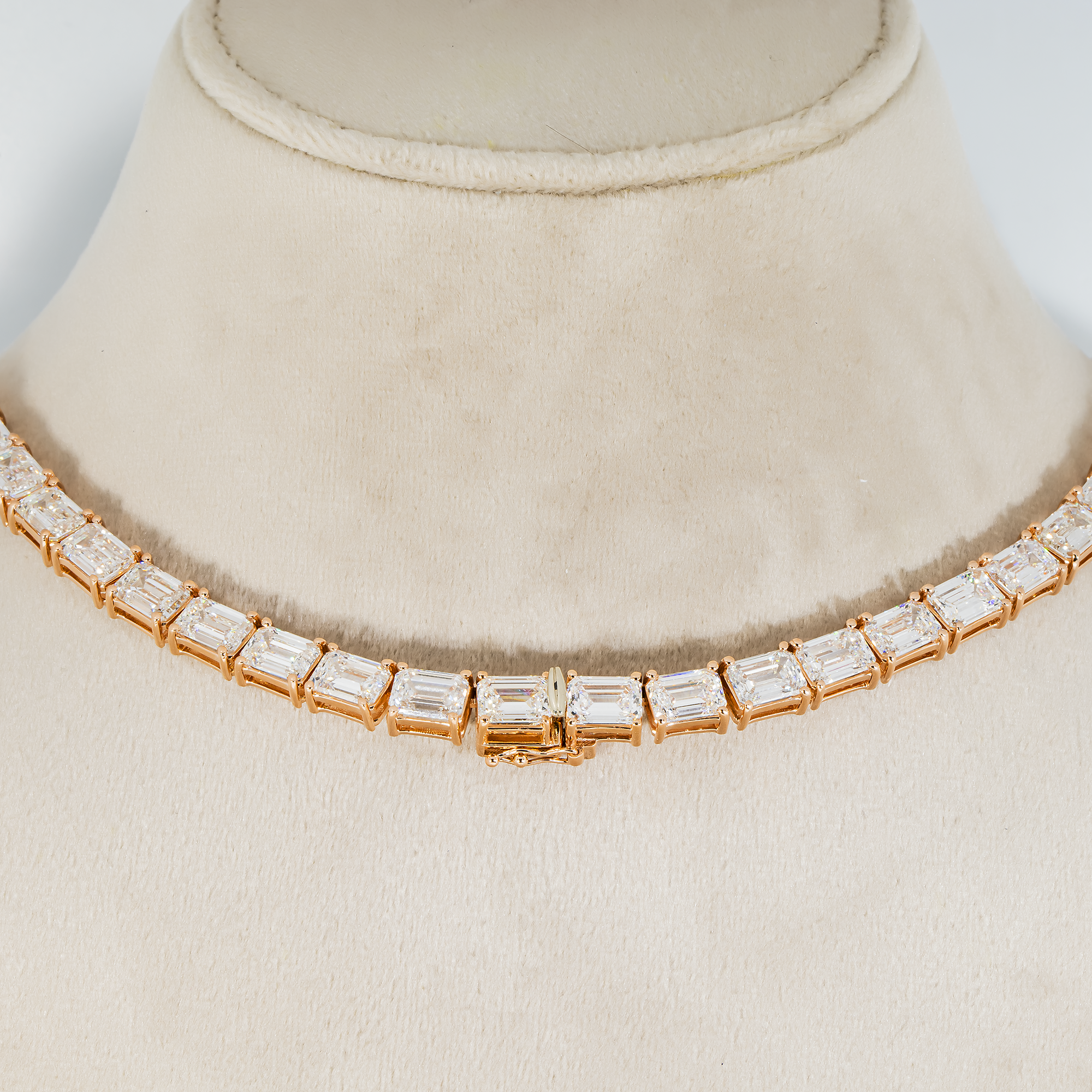 14K Rose Gold Emerald Cut Diamond Tennis Chain 107.97Ct Chains