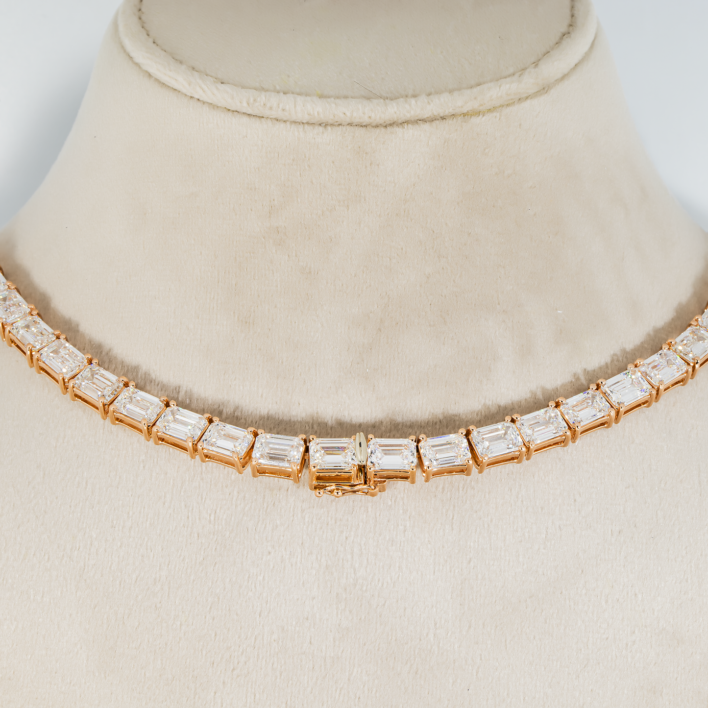 14K Rose Gold Emerald Cut Diamond Tennis Chain 107.97ct