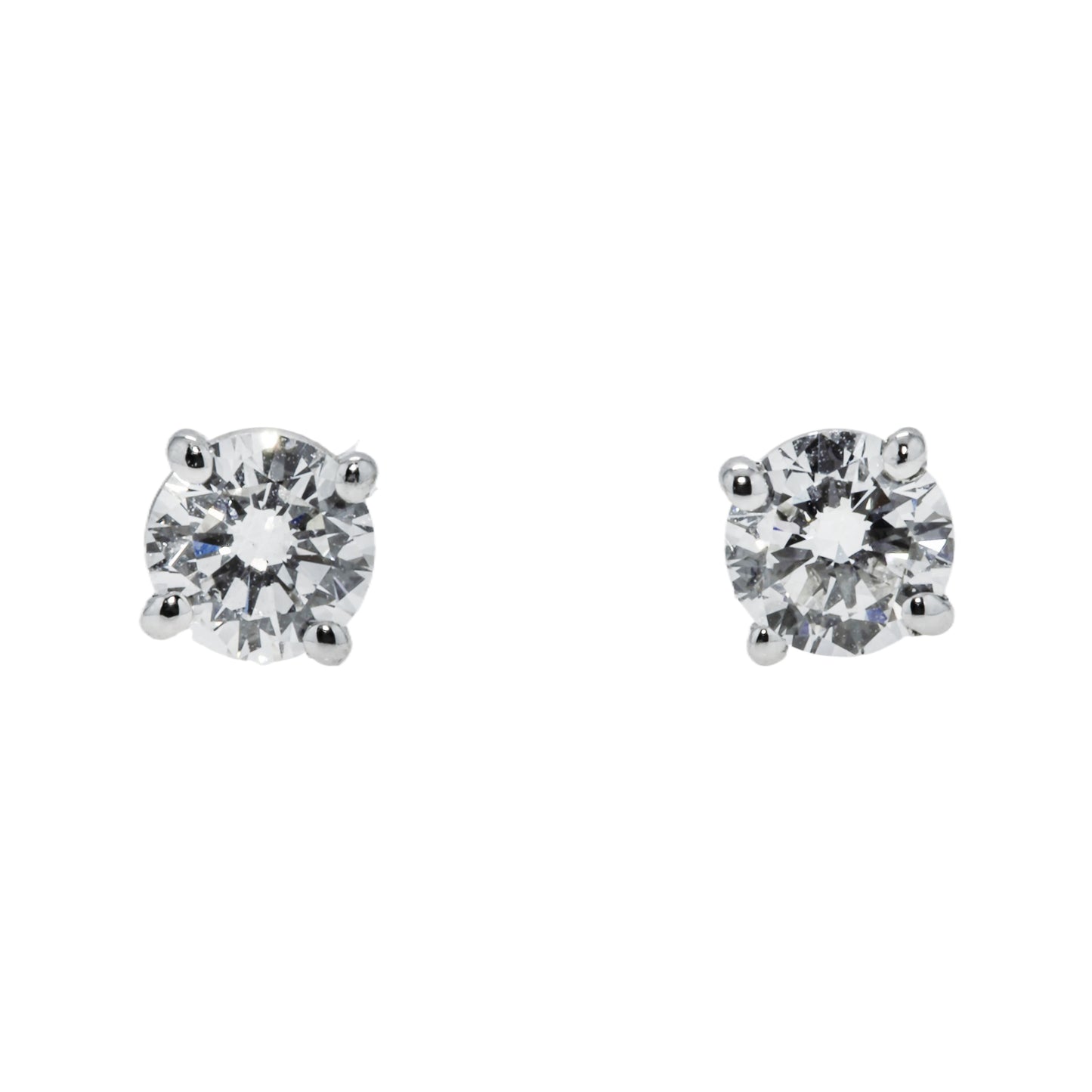 14K White Gold Solitaire Round Diamond Stud Earrings 0.70ctw