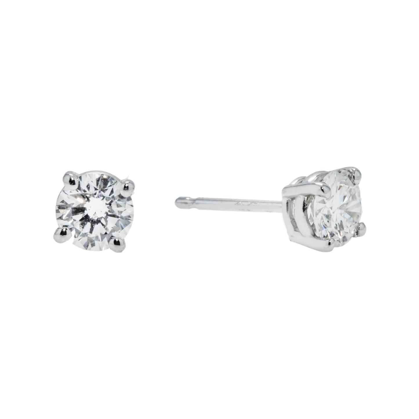 14K White Gold Solitaire Round Diamond Stud Earrings 0.70ctw