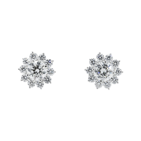 IGI 18K White Gold Round Diamond Sun Stud Earrings 3.60ctw