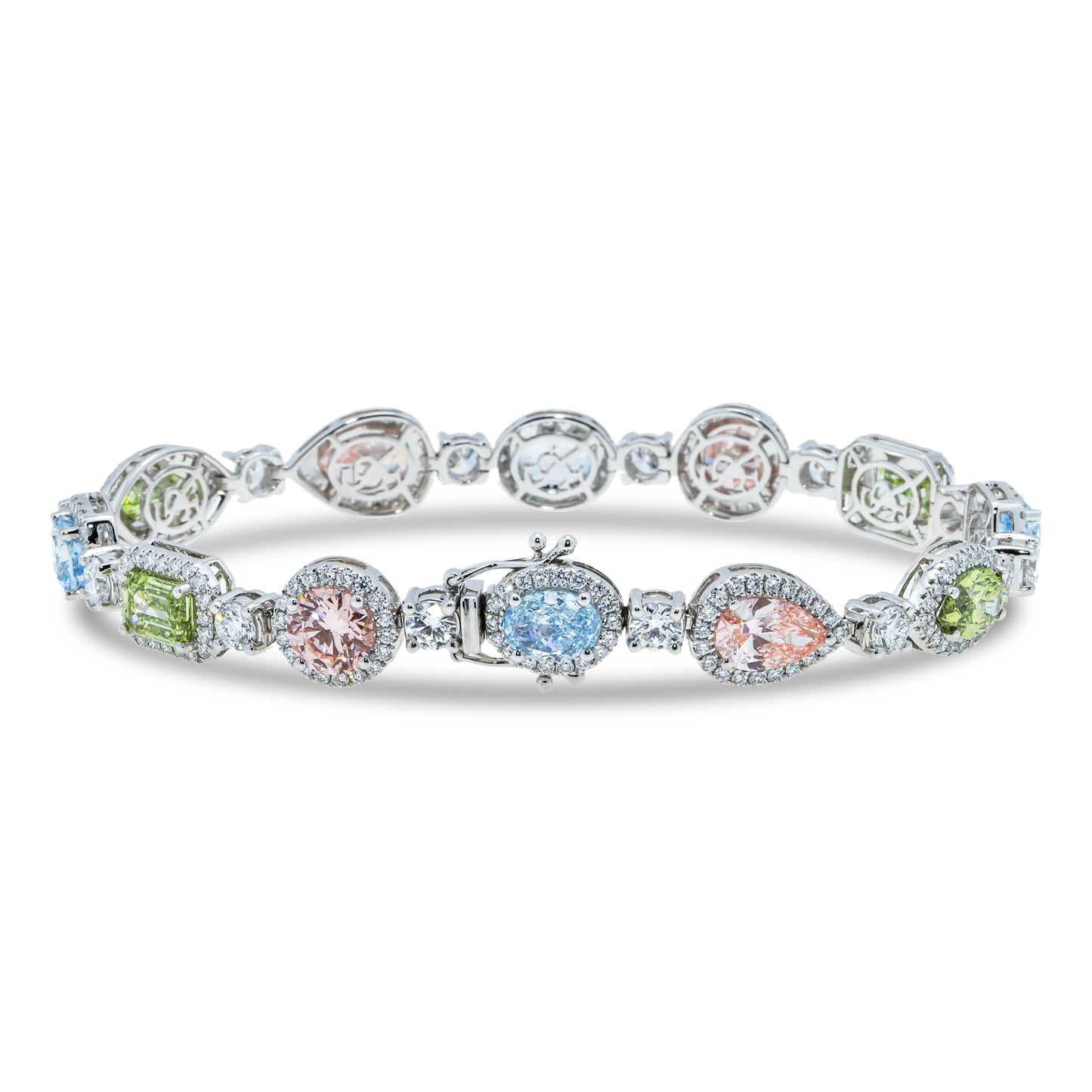 18K White Gold Multi Cut Fancy Color Diamond Bracelet (matching set)