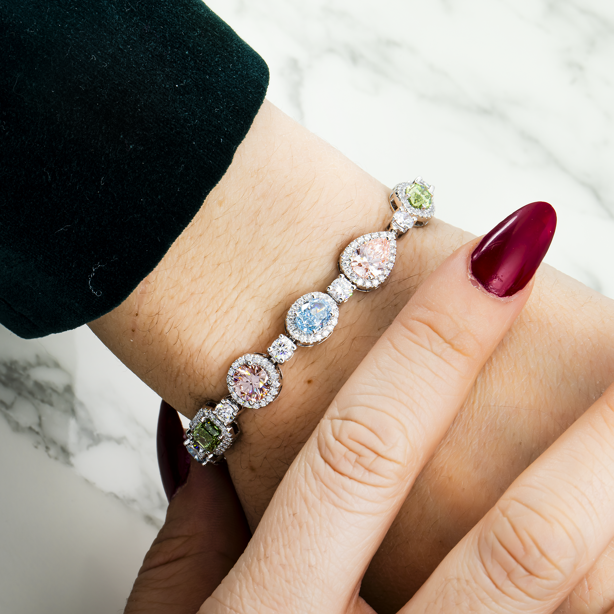 18K White Gold Multi Cut Fancy Color Diamond Bracelet (Matching Set) Bracelets