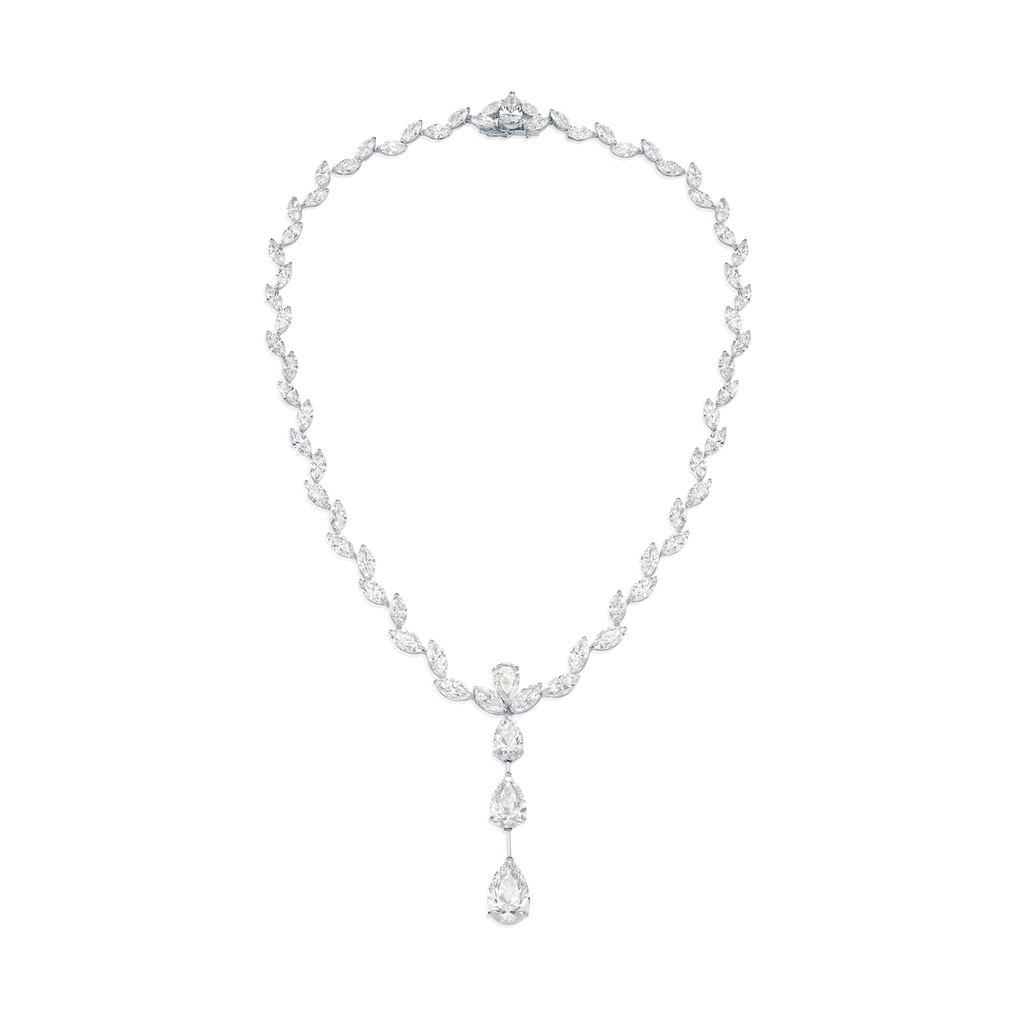 18K White Gold Marquise & Pear Cut Diamond Drop Necklace 40.36Ct Necklace