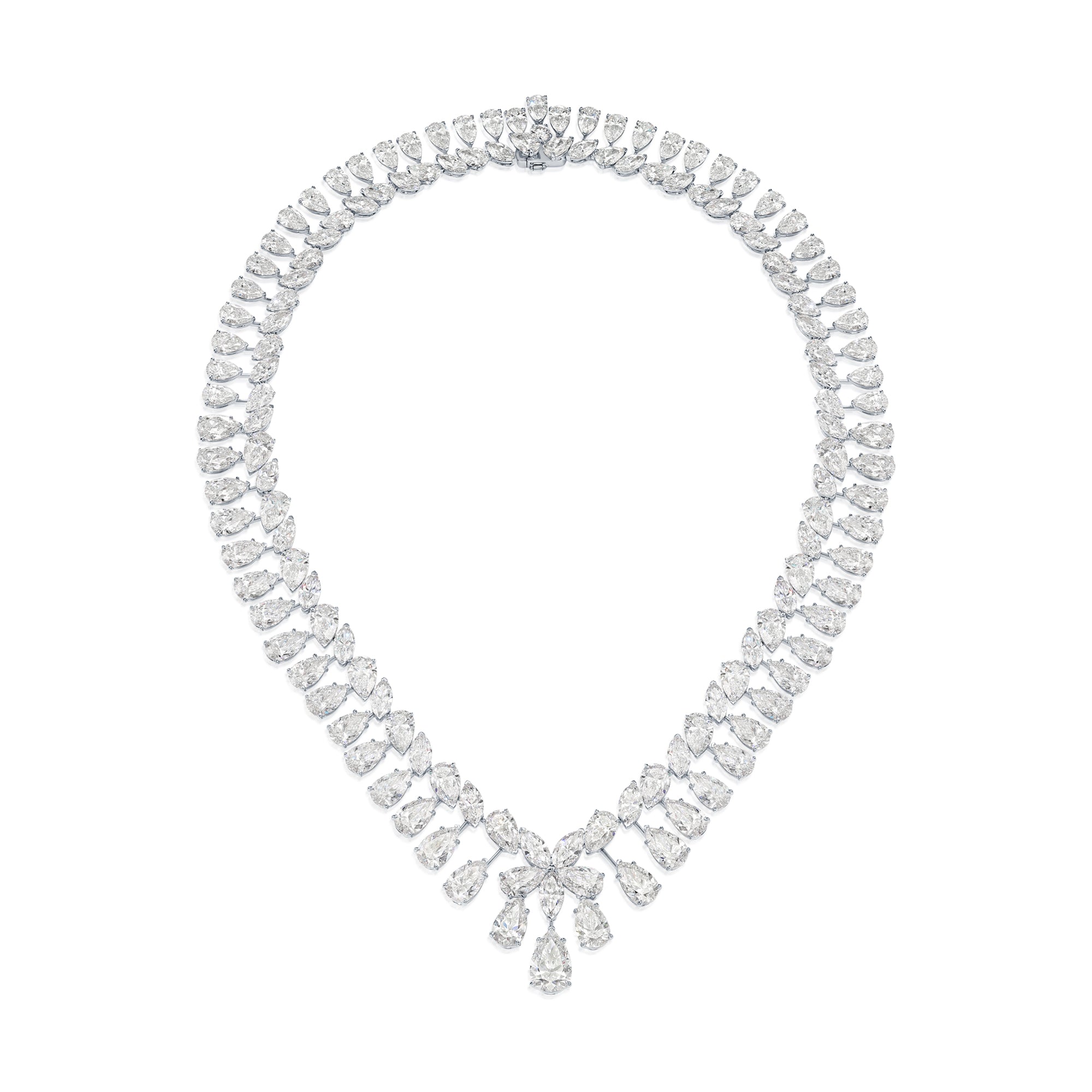 18K White Gold Pear & Marquise Cut Diamond Necklace 109.97Ct Necklace
