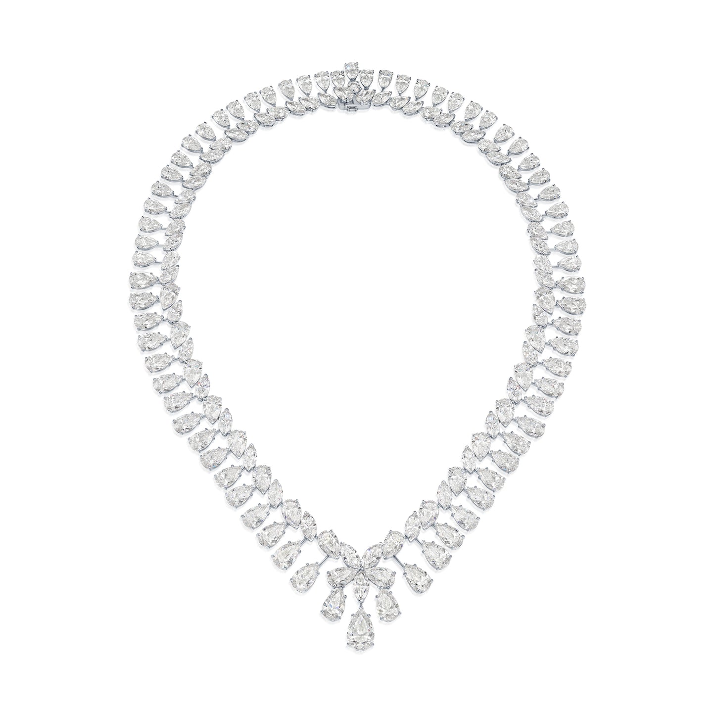 18K White Gold Pear & Marquise Cut Diamond Necklace 109.97ct