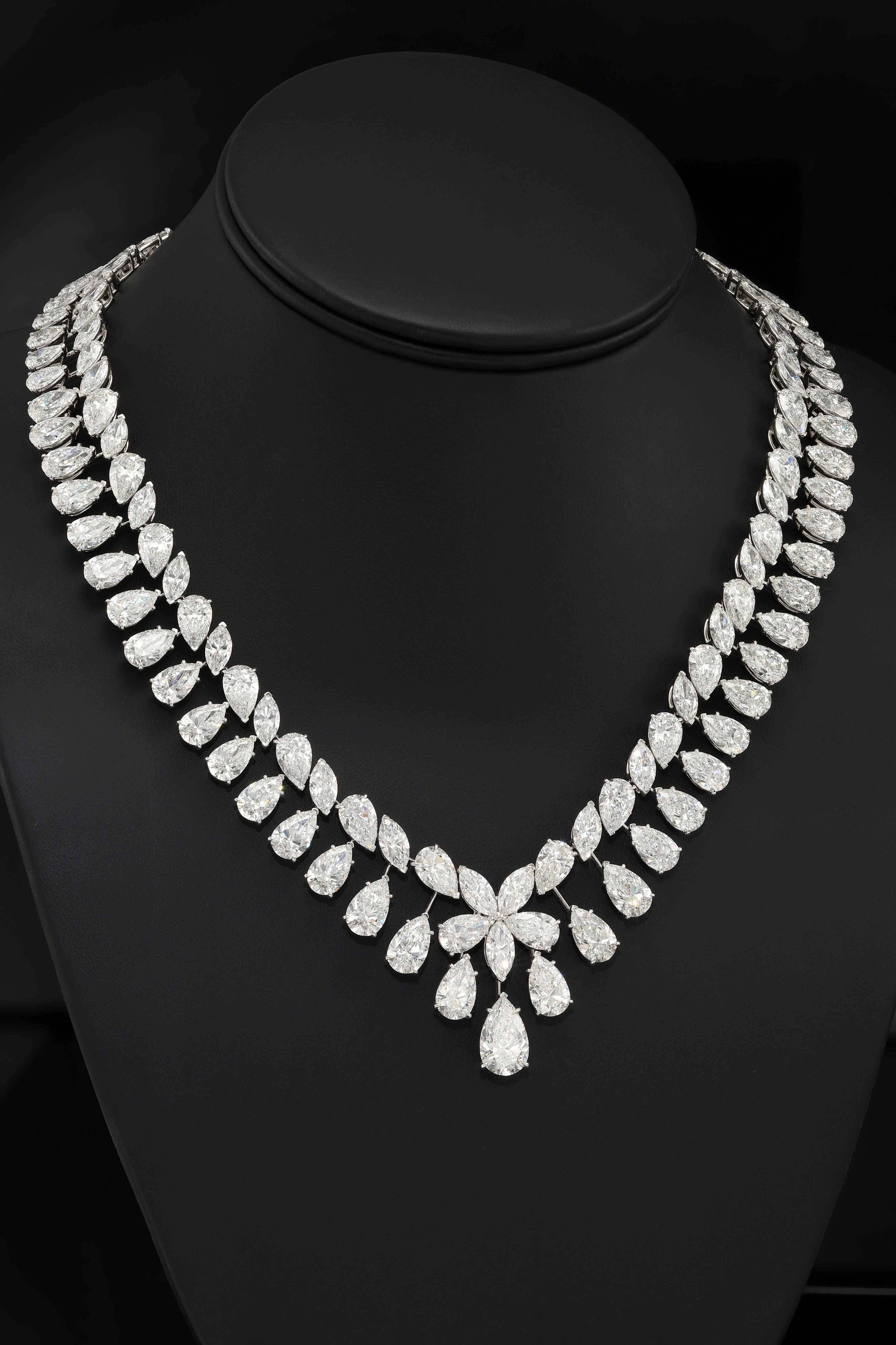 18K White Gold Pear & Marquise Cut Diamond Necklace 109.97Ct Necklace