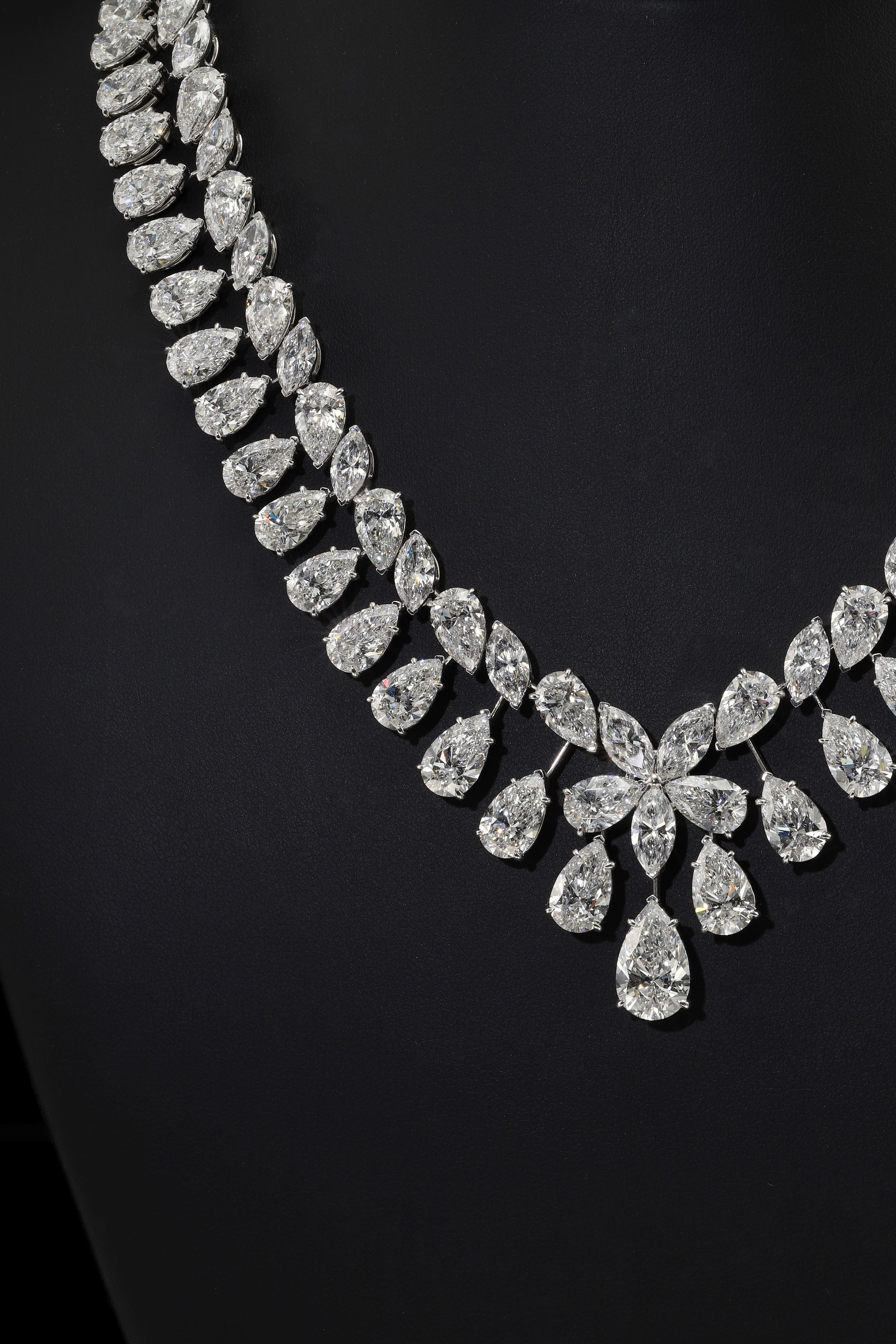 18K White Gold Pear & Marquise Cut Diamond Necklace 109.97Ct Necklace