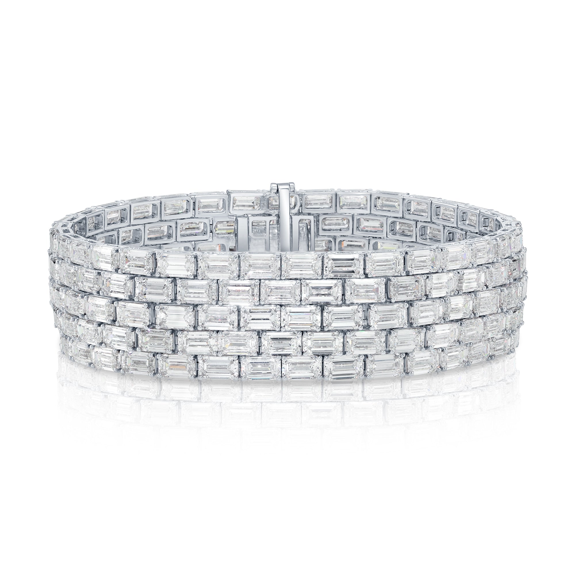 14K White Gold Emerald Cut Diamond Bracelet 55.04Ctw Bracelets