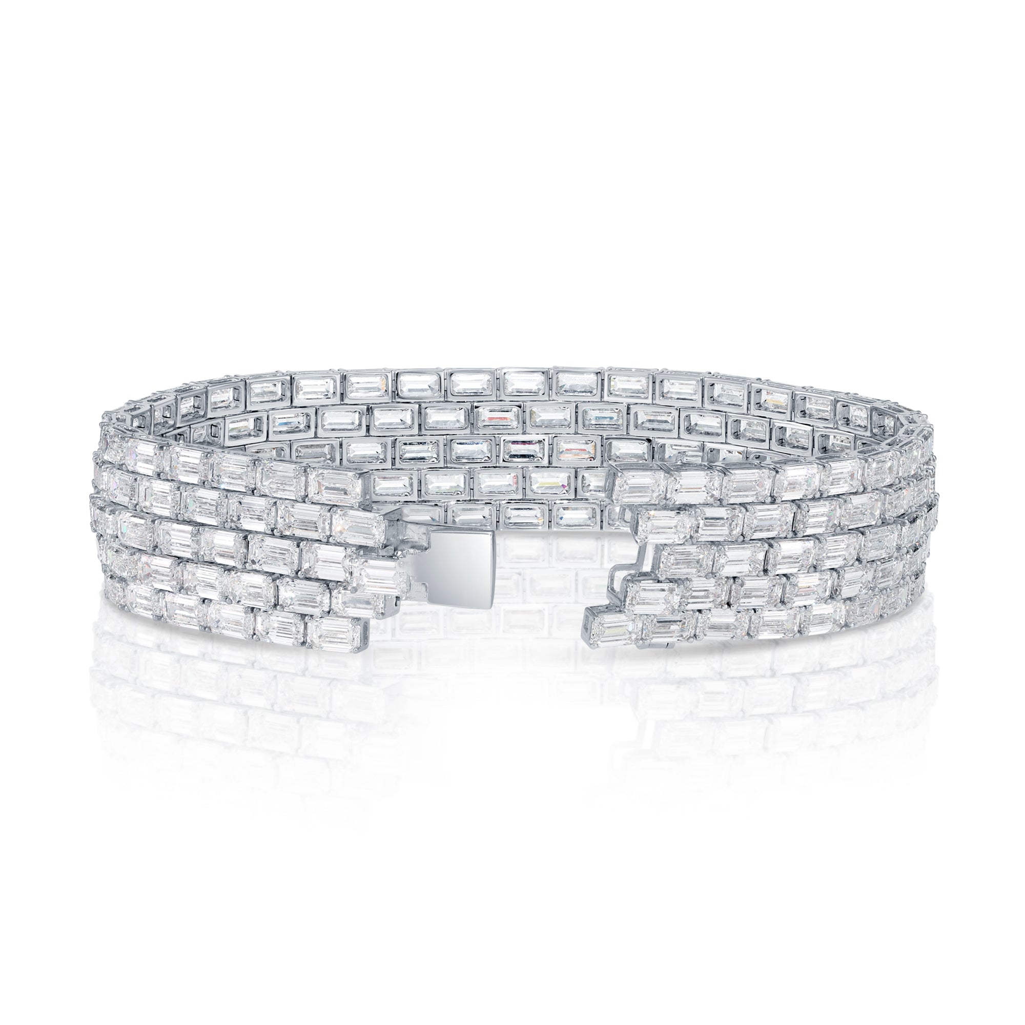 14K White Gold Emerald Cut Diamond Bracelet 55.04Ctw Bracelets