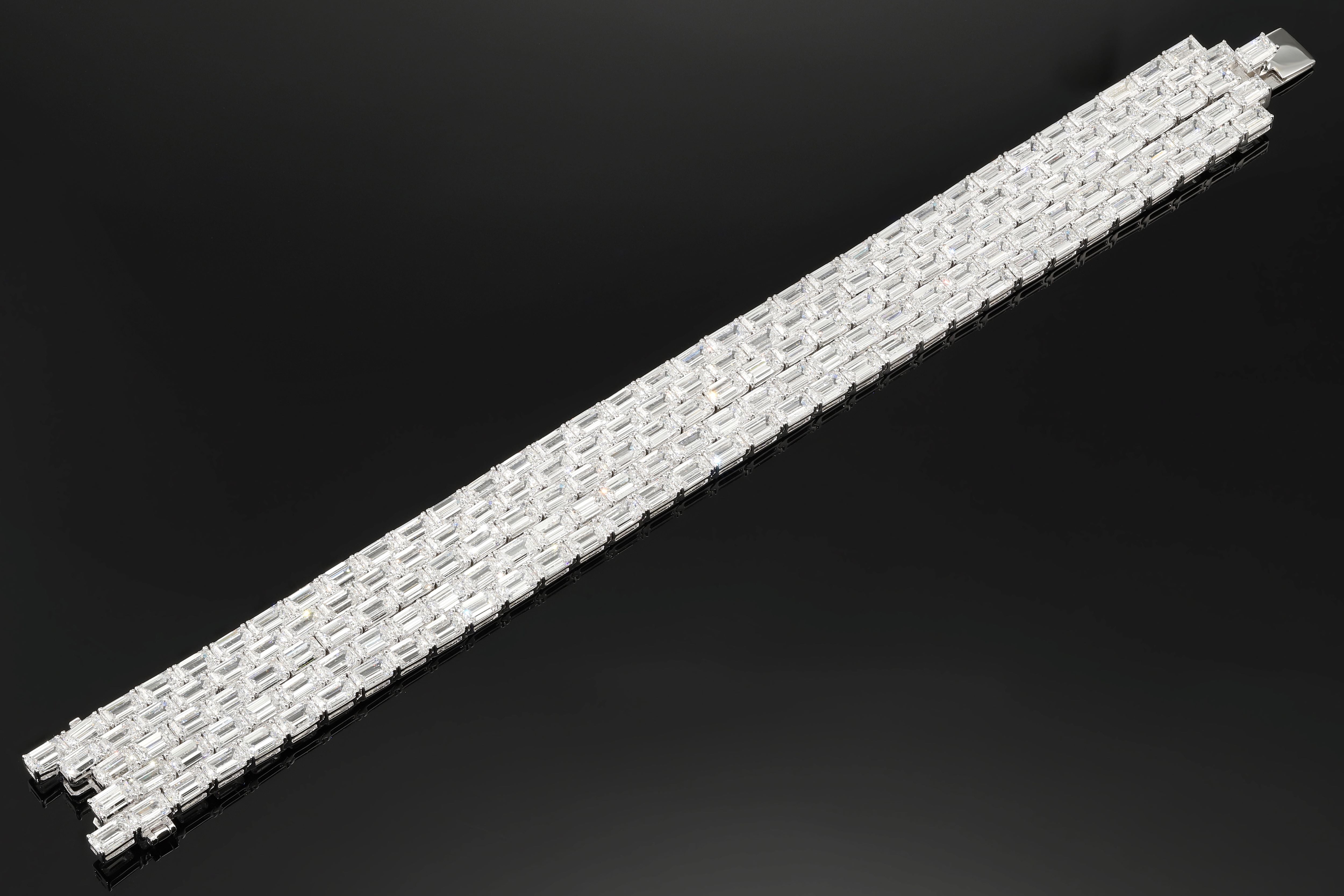 14K White Gold Emerald Cut Diamond Bracelet 55.04Ctw Bracelets