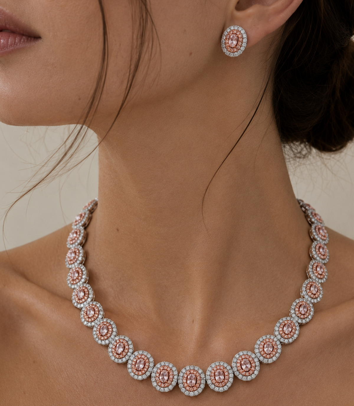 2 Piece Bundle Deal - 14K White Gold Fancy Pink Diamond Earrings & Necklace Set
