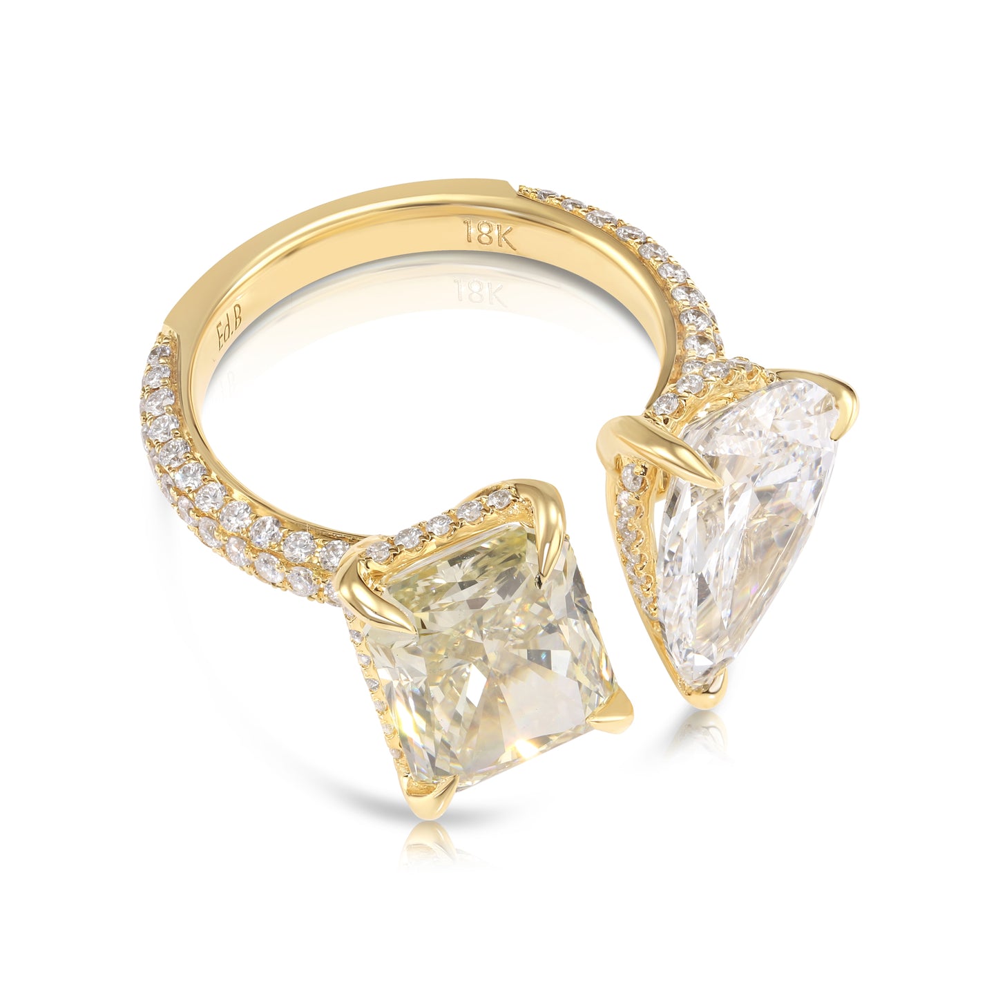 18K Yellow Gold Pear Cut & Fancy Yellow Radiant Cut Diamond Ring 7.27ctw