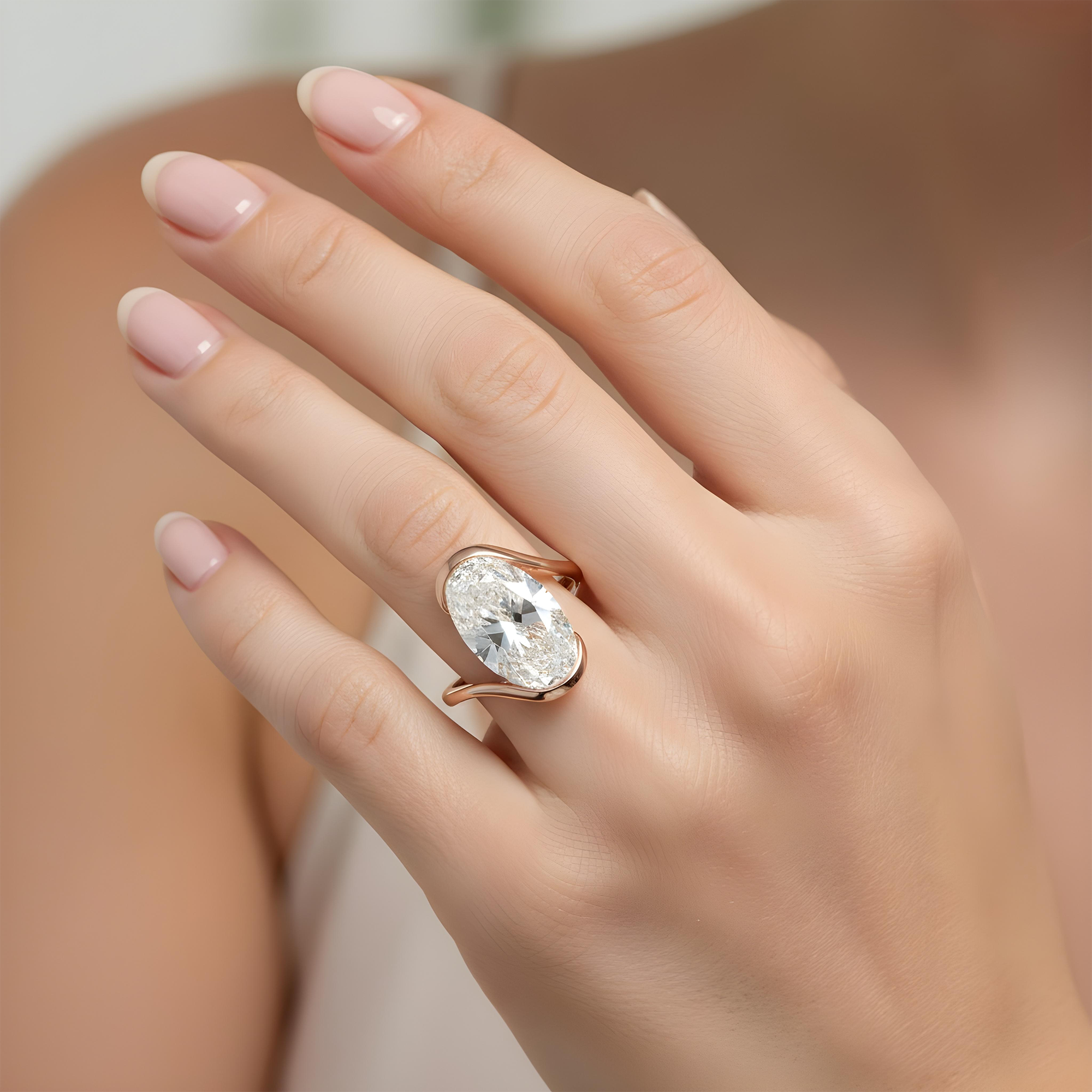 18K Yellow Gold Solitaire Floating Oval Diamond Ring 7.56ctw