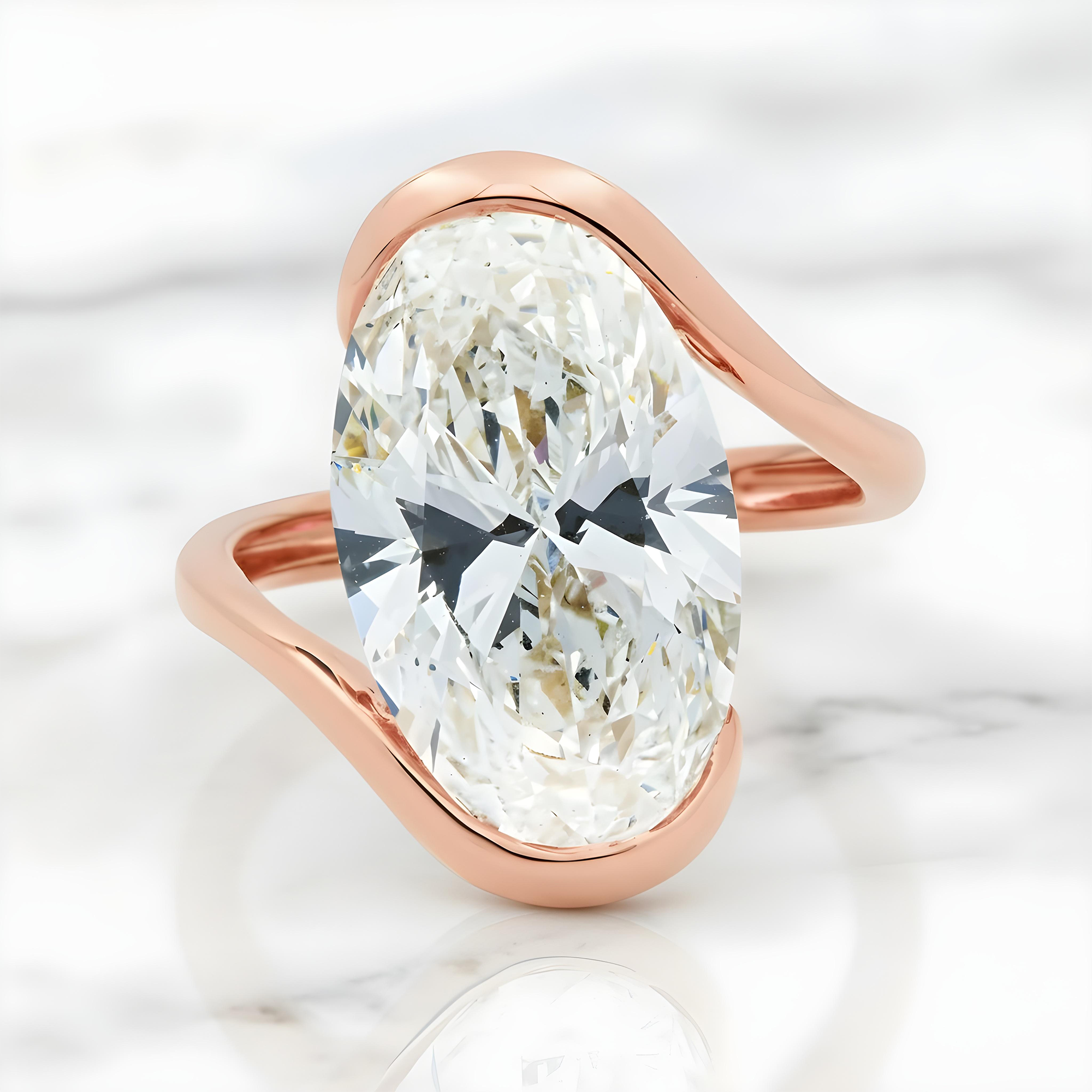 18K Yellow Gold Solitaire Floating Oval Diamond Ring 7.56ctw