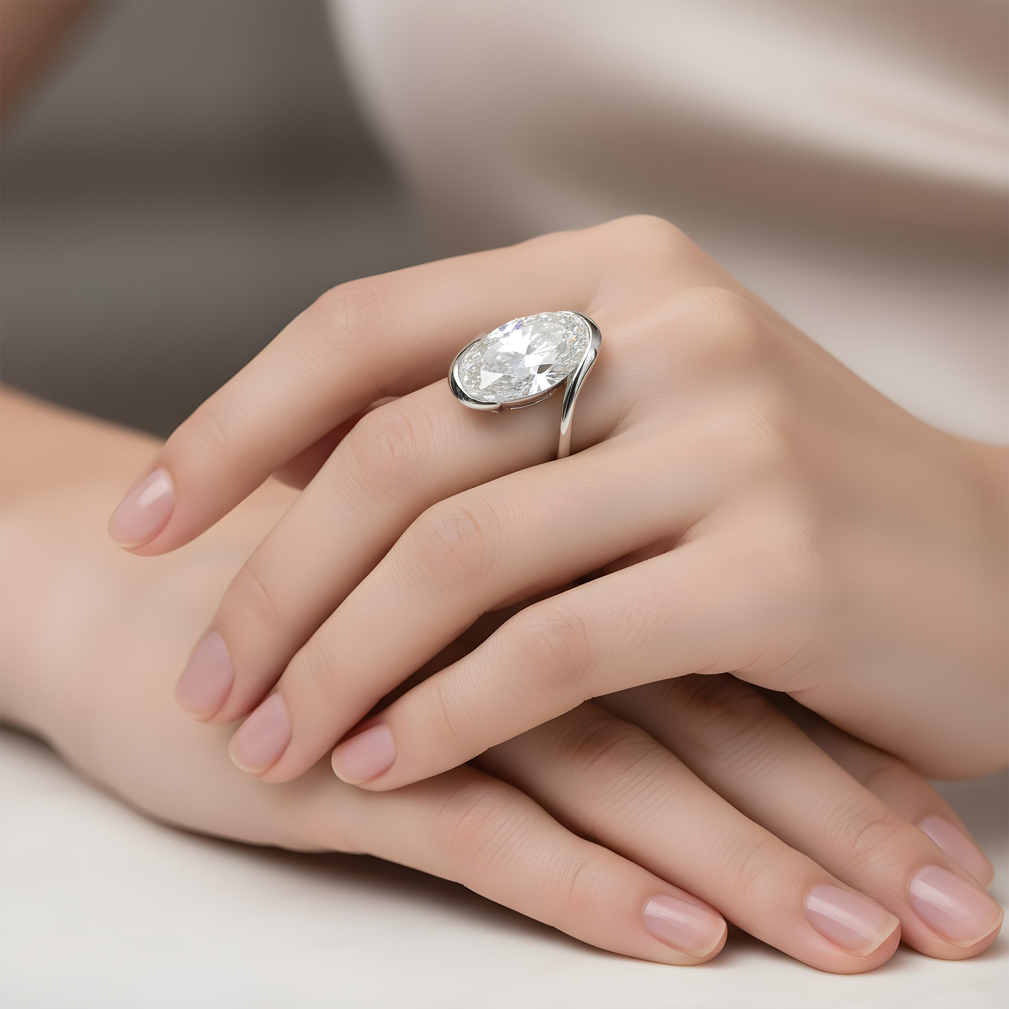 18K Yellow Gold Solitaire Floating Oval Diamond Ring 7.56ctw