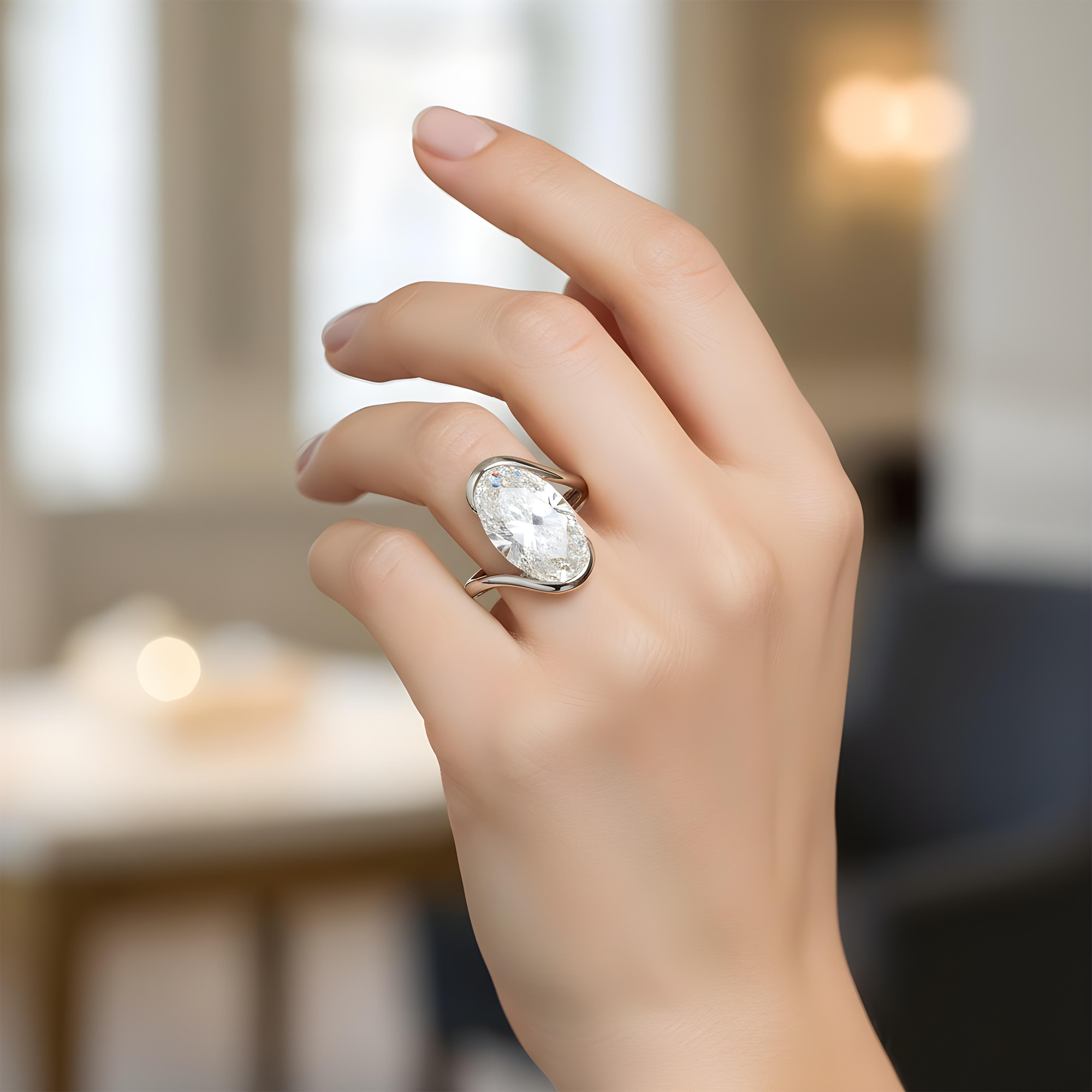 18K Yellow Gold Solitaire Floating Oval Diamond Ring 7.56ctw