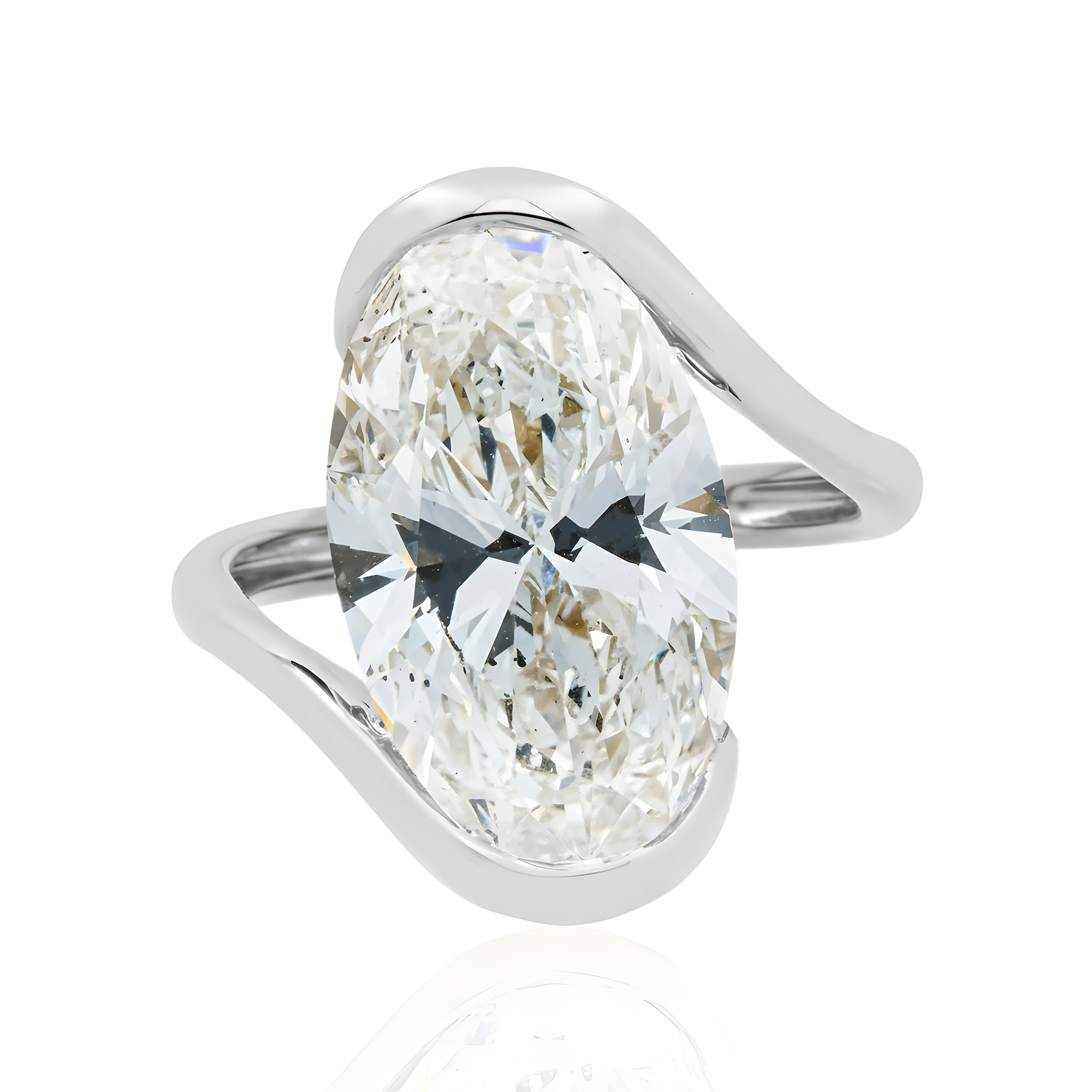 18K Yellow Gold Solitaire Floating Oval Diamond Ring 7.56ctw