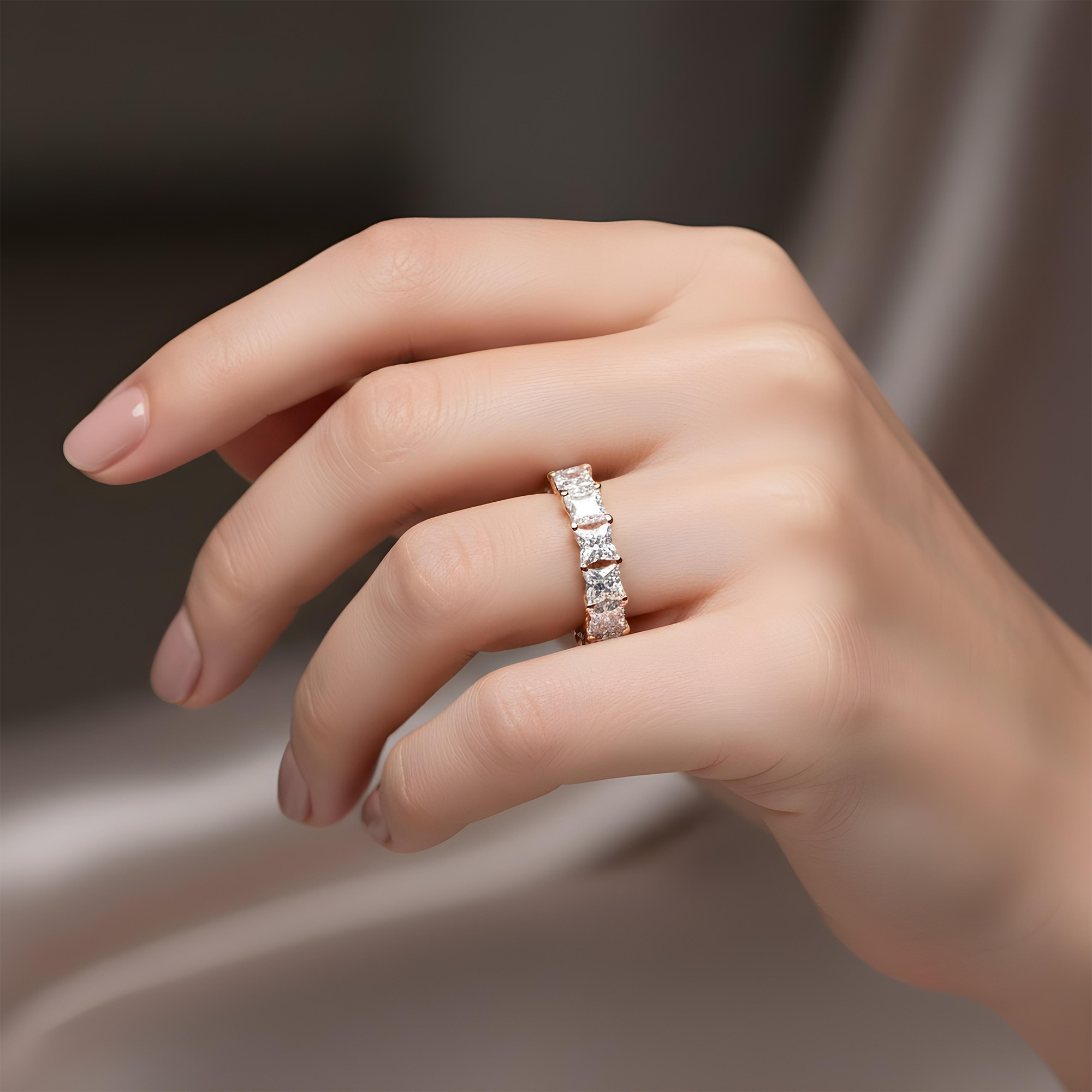 14K White Gold "LV" Cut Diamond Eternity Ring  7.38ct (Size 6)