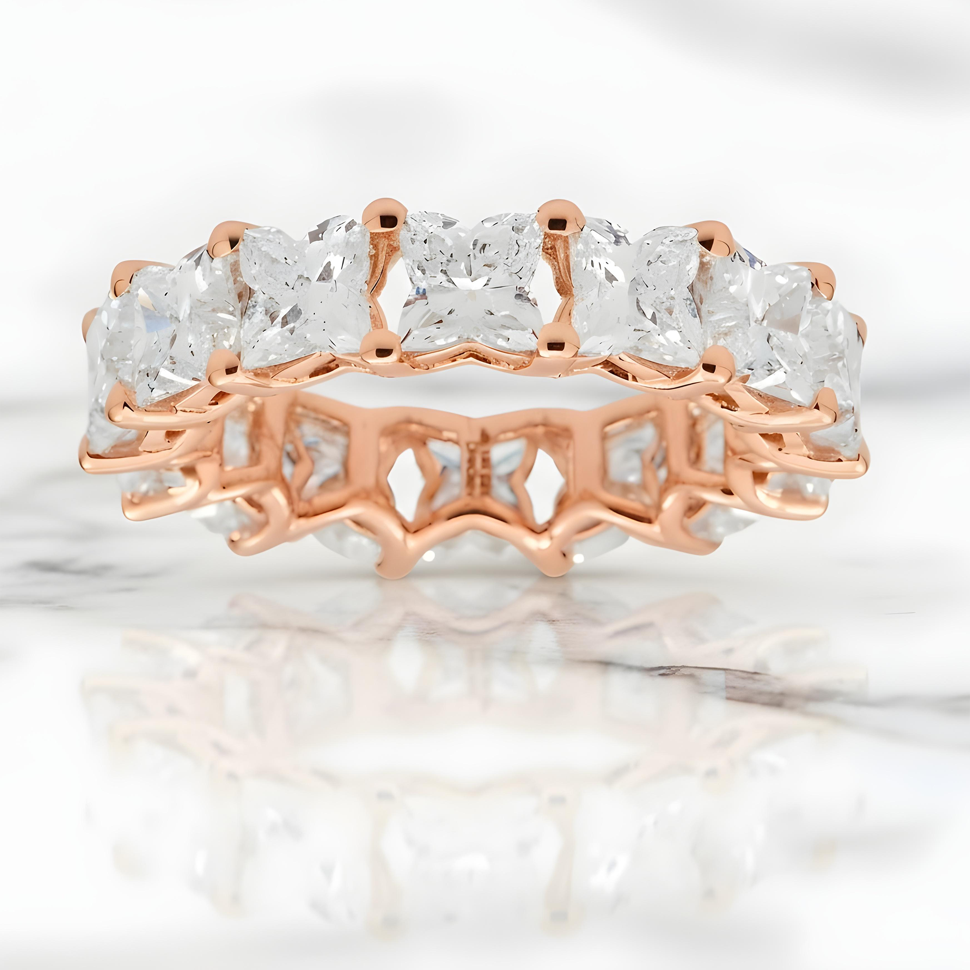 14K White Gold "LV" Cut Diamond Eternity Ring  7.38ct (Size 6)