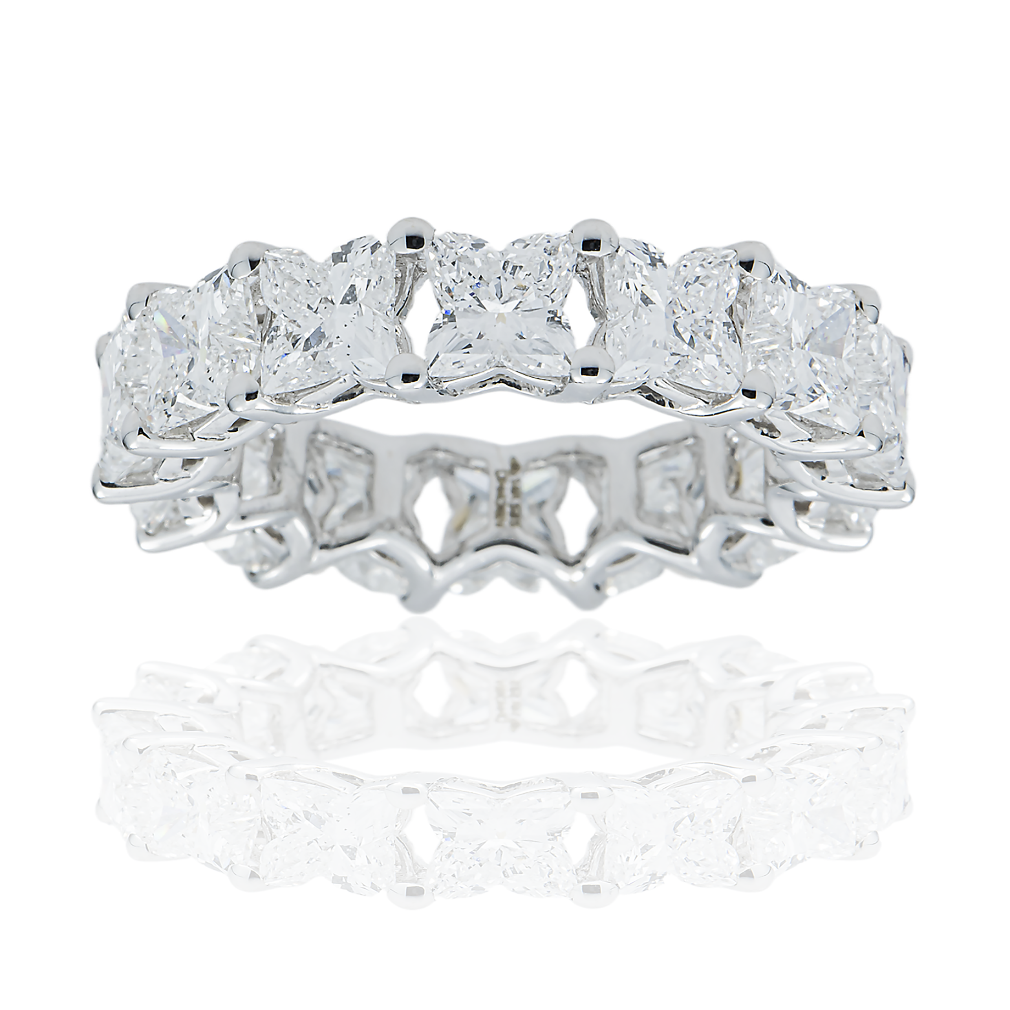 14K White Gold "LV" Cut Diamond Eternity Ring  7.38ct (Size 6)