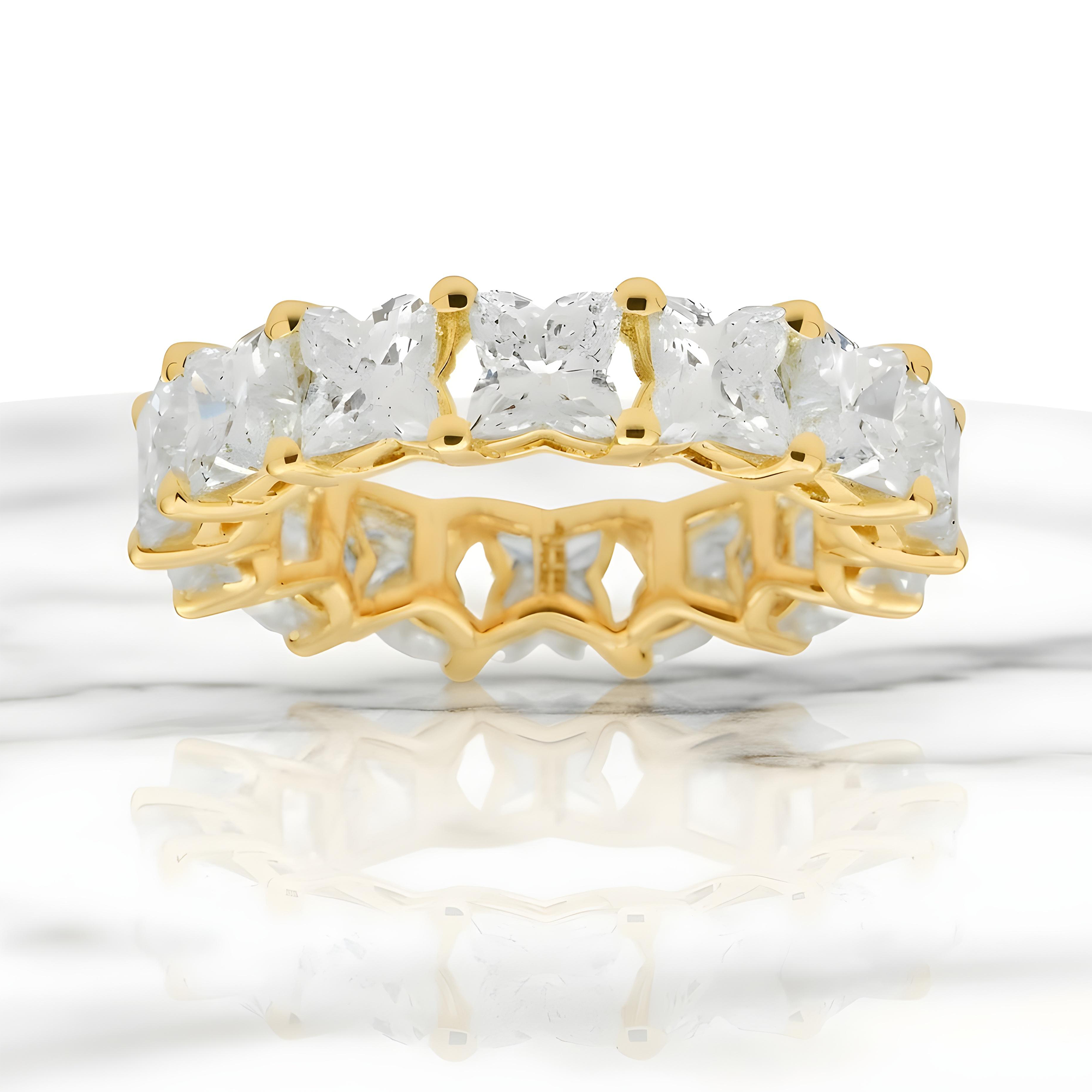 14K White Gold "LV" Cut Diamond Eternity Ring  7.38ct (Size 6)