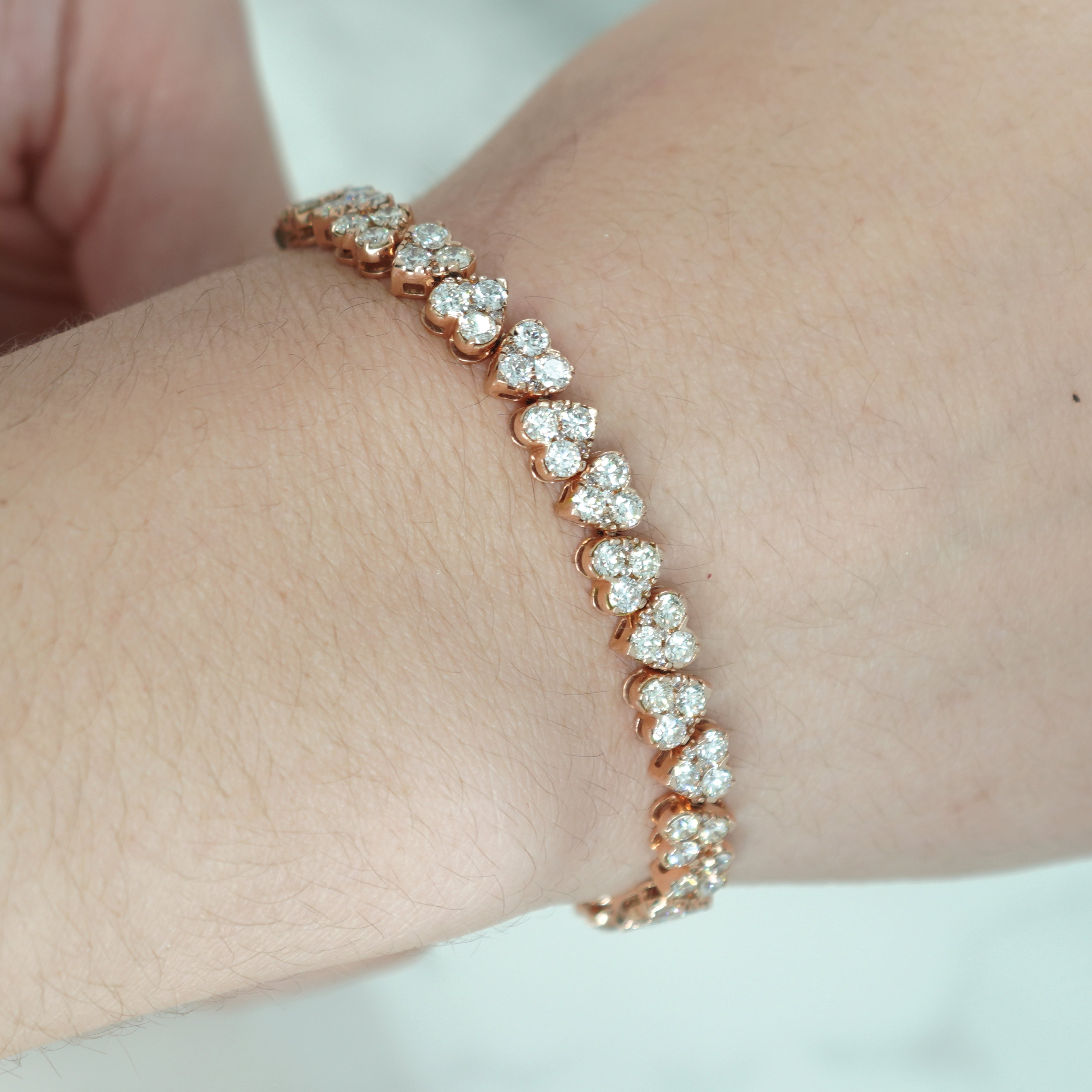 14K Rose Gold Round Diamond Heart Shaped Bracelet 8.31Ct Bracelets