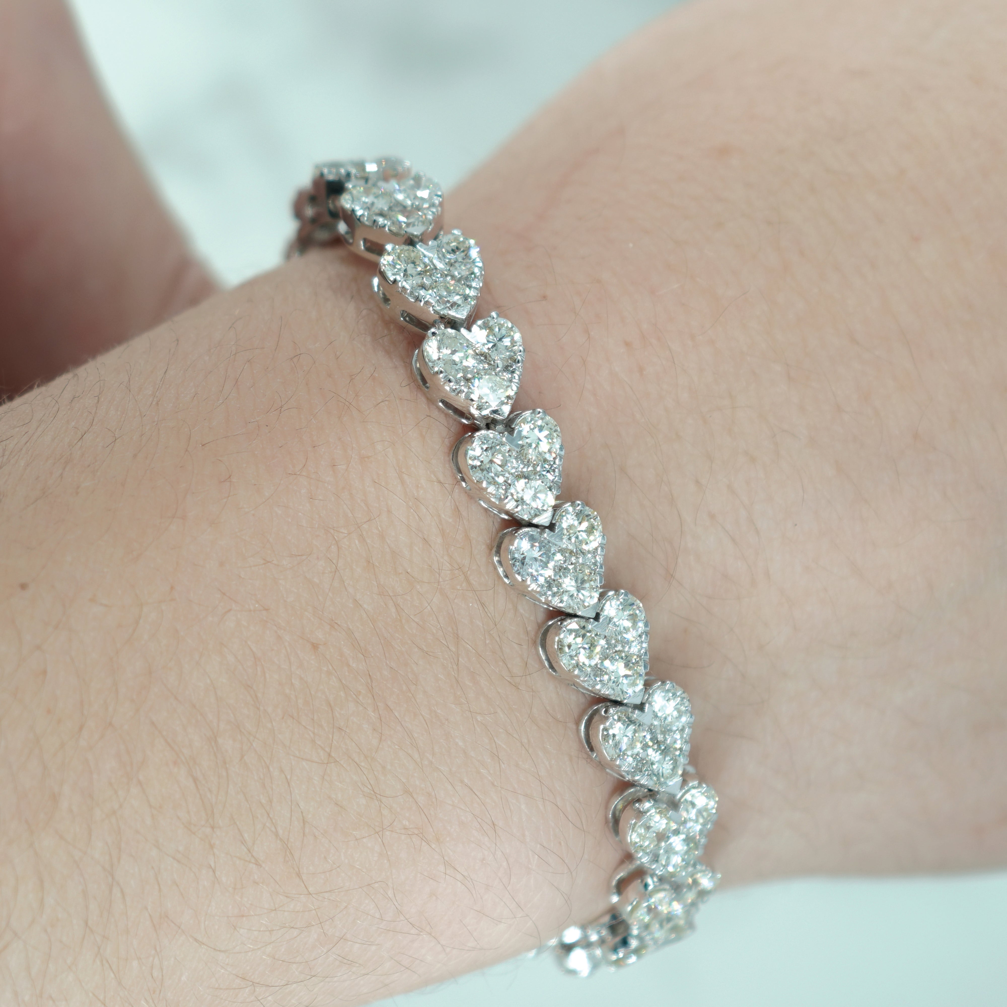 14K White Gold Round Diamond Heart Shaped Bracelet 15.38Ct Bracelets