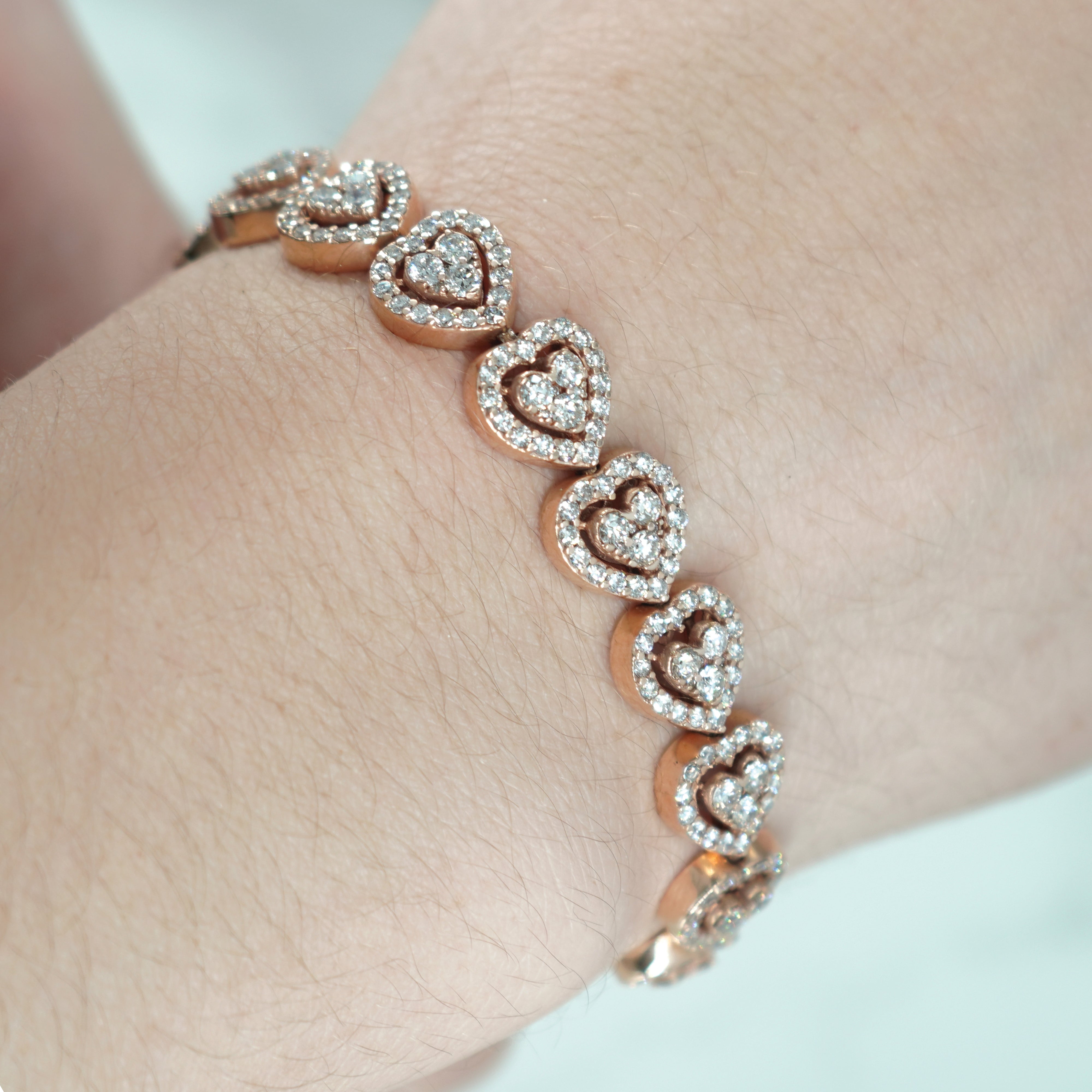 14K Rose Gold Round Diamond Heart Shaped Bracelet 7.30Ct Bracelets