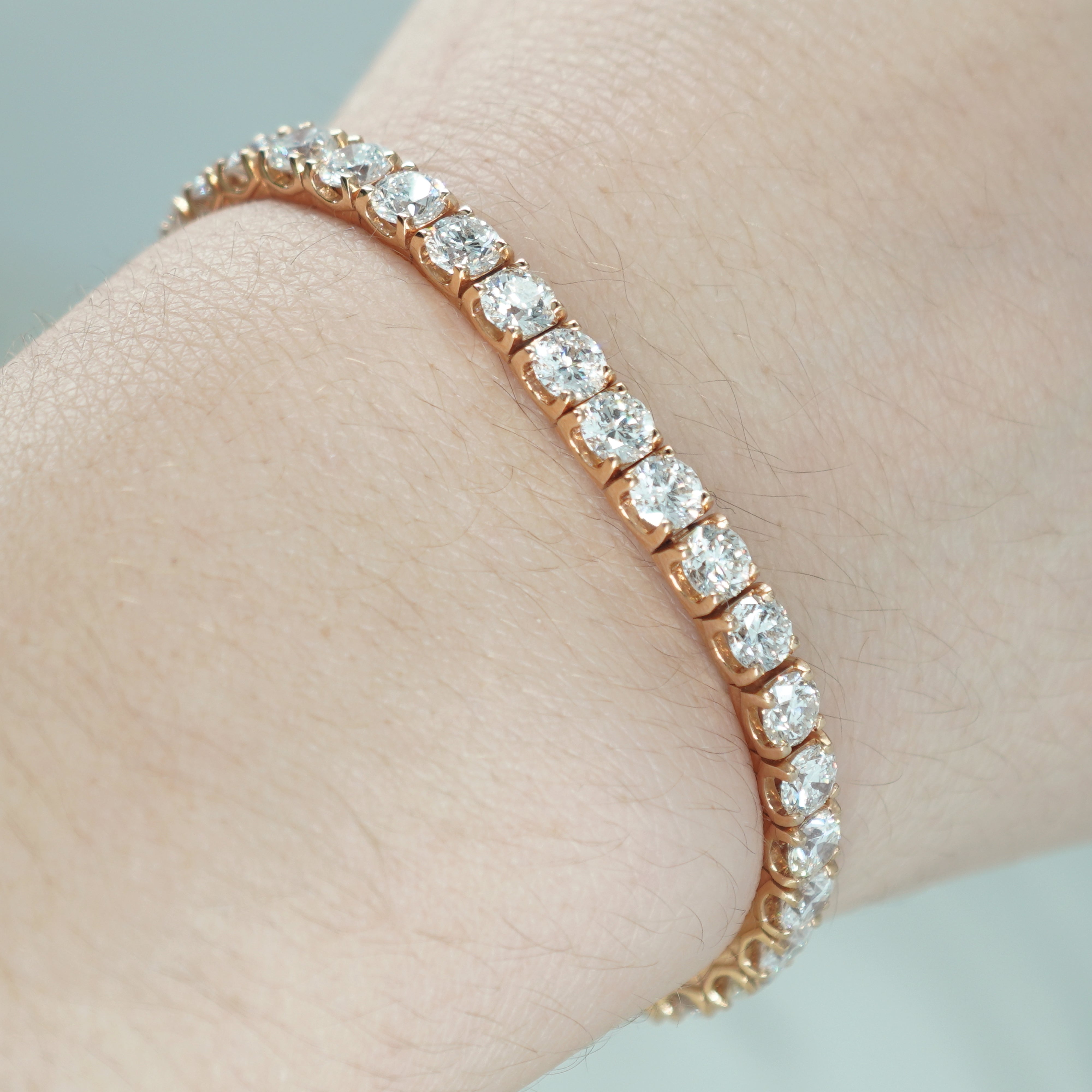 18K Rose Gold Round Diamond Tennis Bracelet 16.40Ct Bracelets