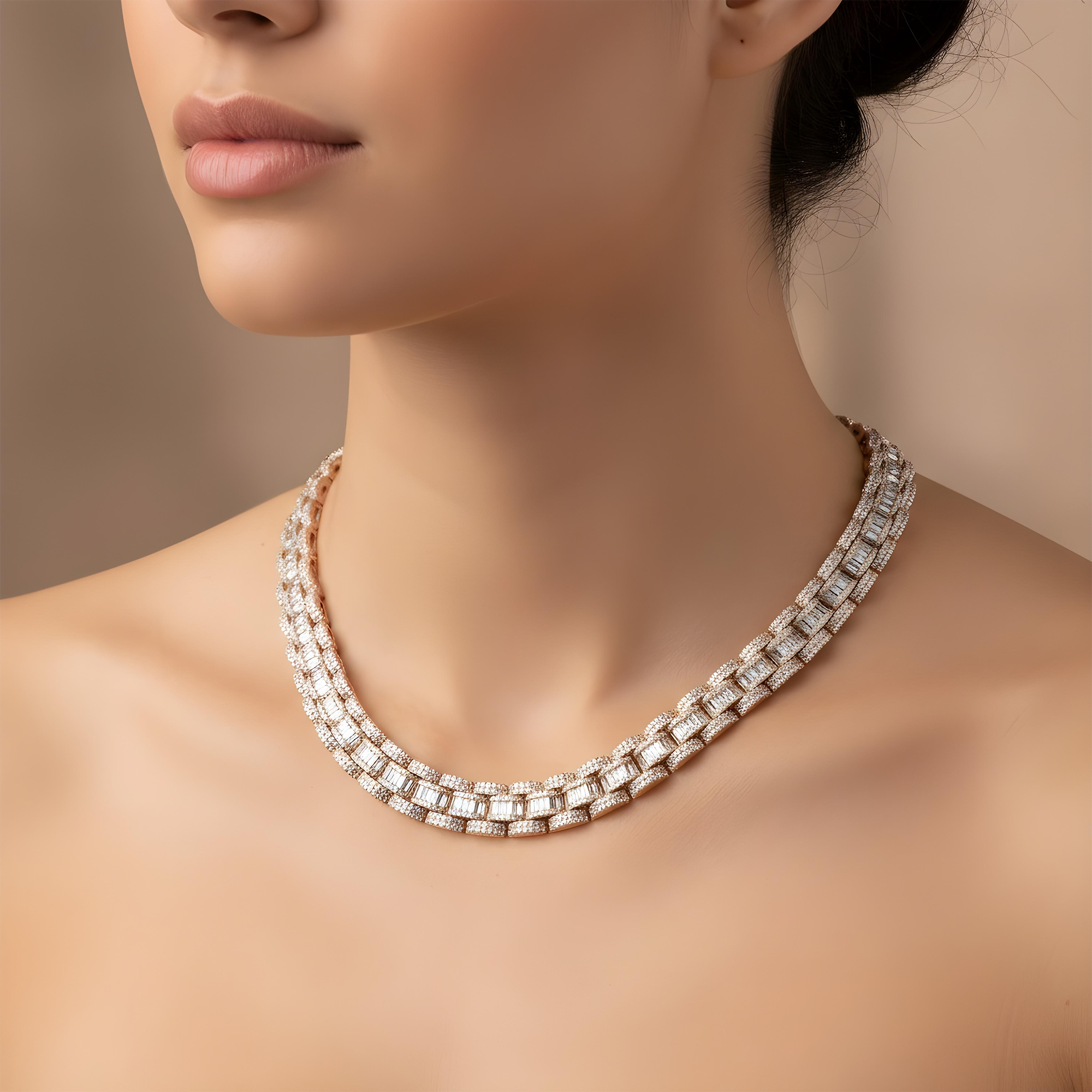 14K Yellow Gold Round & Baguette Cut Diamond Chain 46.69ct